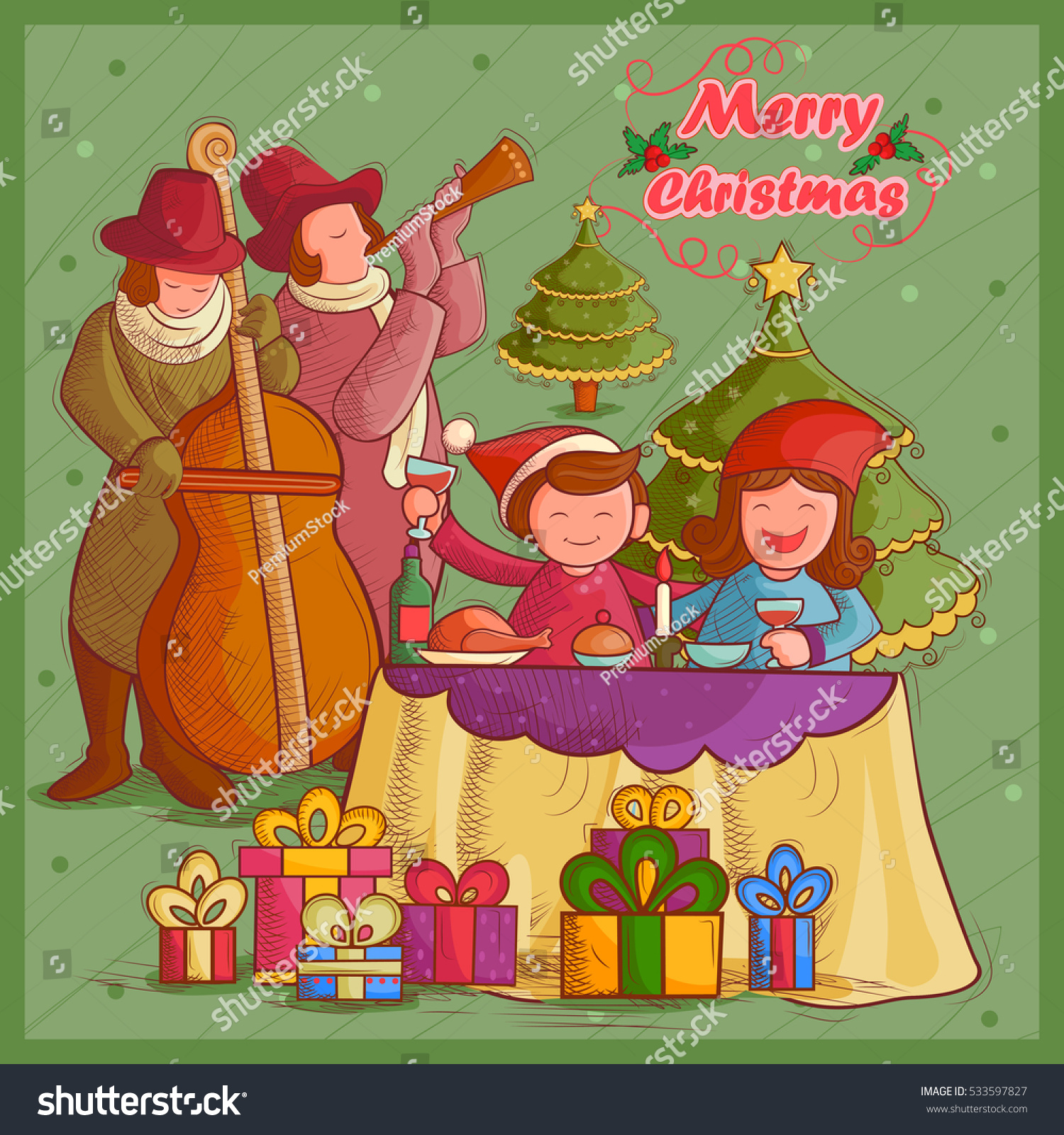 Vector design of people celebrating festival Merry Christmas holiday background