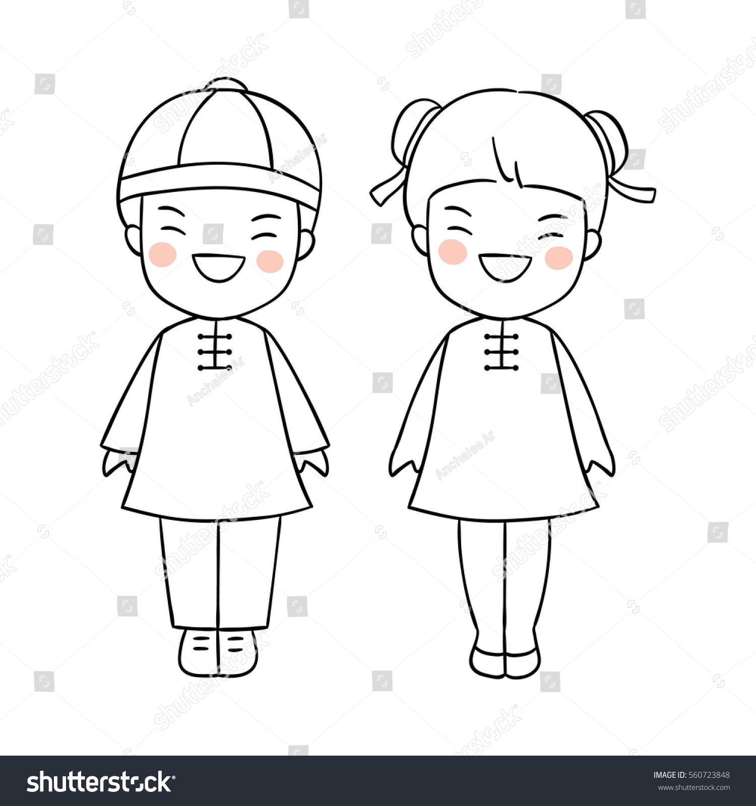 Vector Design Outline Character Cute Boy Stock Vector (Royalty Free ...