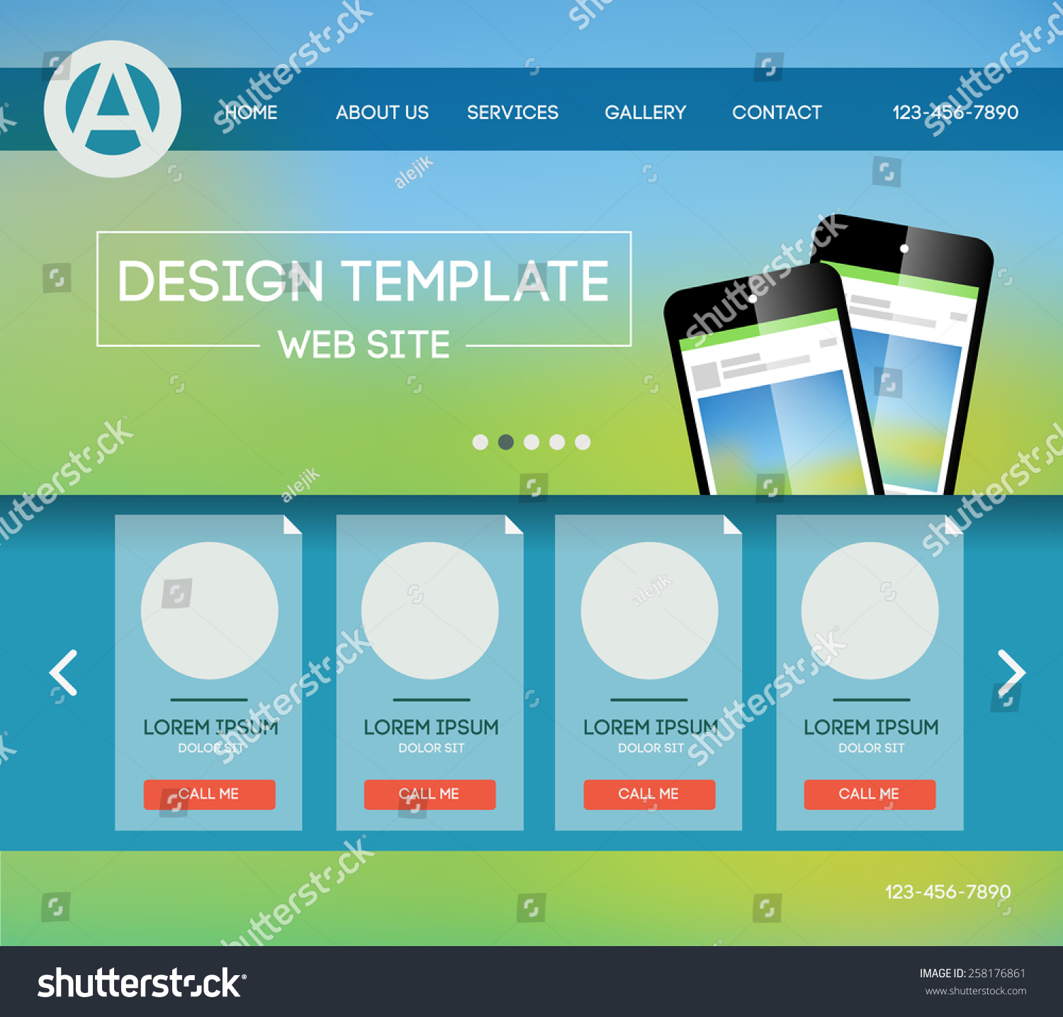 Download Vector Design Website Theme Template Landing Stock Vector 258176861 - Shutterstock