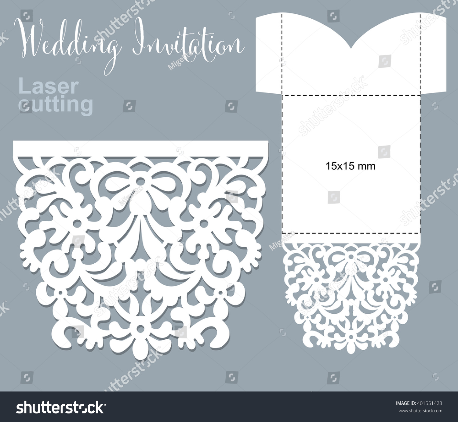 Vector Die Laser Cut Envelope Template Stock Vector 401551423 Shutterstock Laser Cut Wedding Invitations Templates