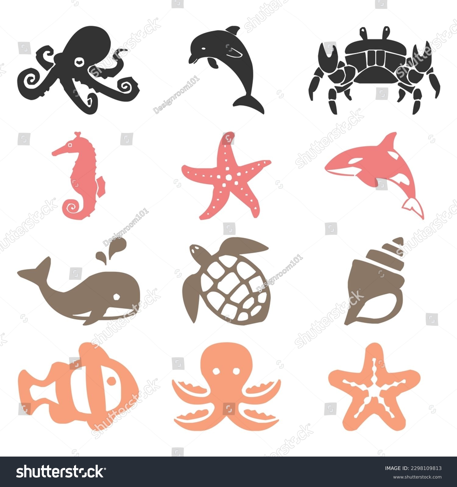 SVG of vector different types of sea animals svg