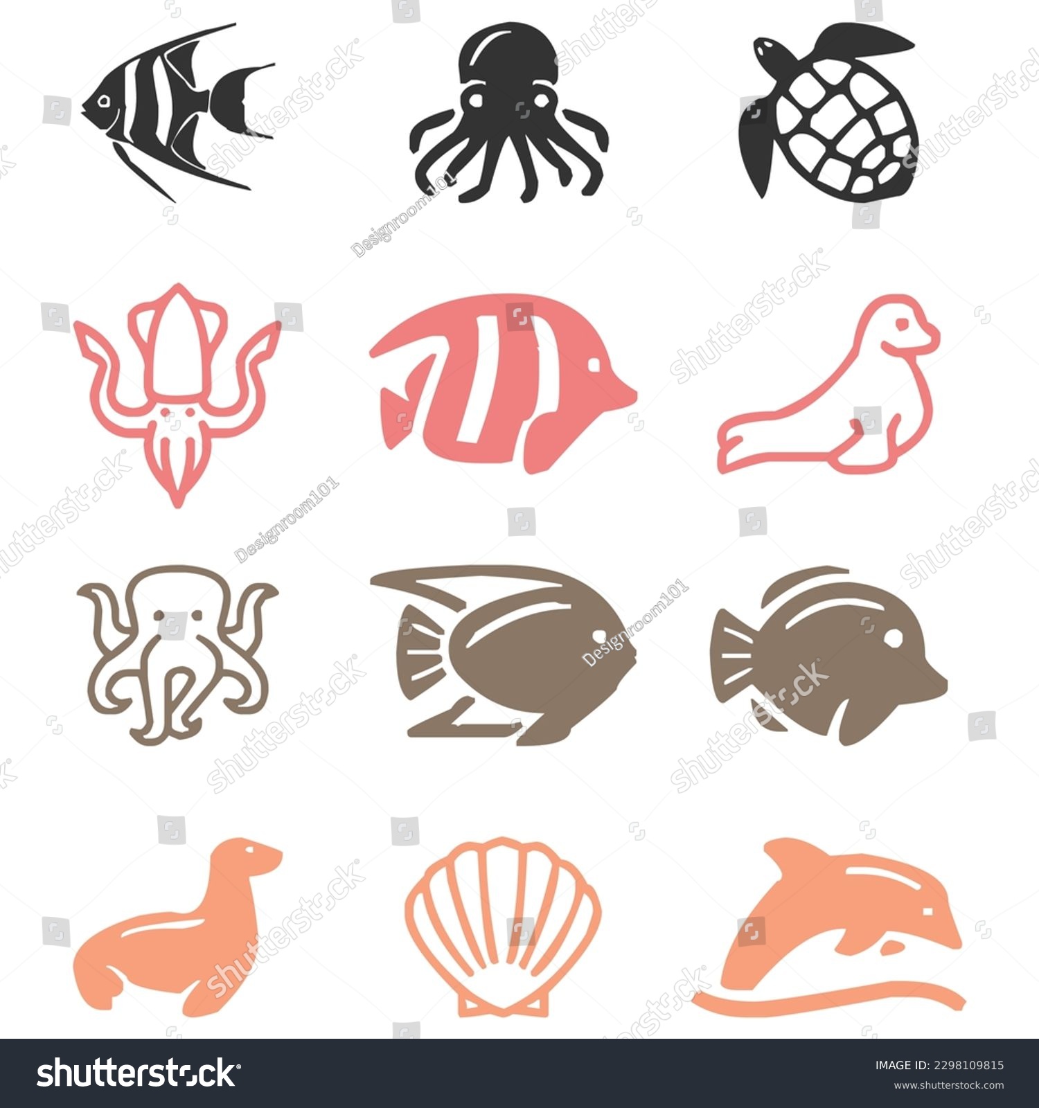 SVG of vector different types of sea animals svg