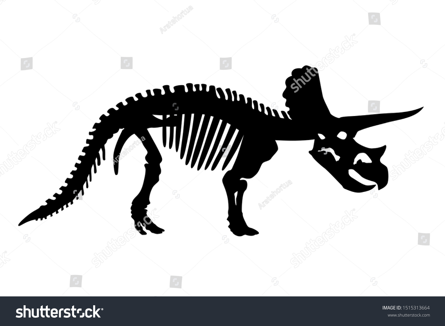 Vector Dinosaur Triceratops Esbozo Silhouette Isolación Vector De Stock Libre De Regalías 