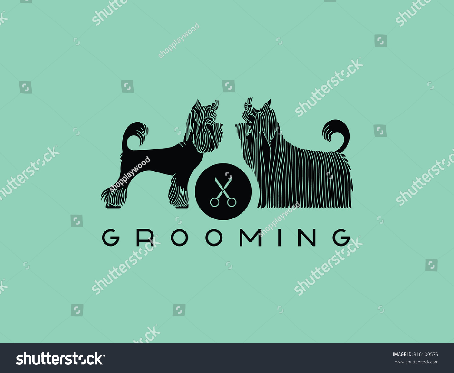 Vector Dog Beauty Grooming Salon. Illustration With Yorkshire Terriers ...