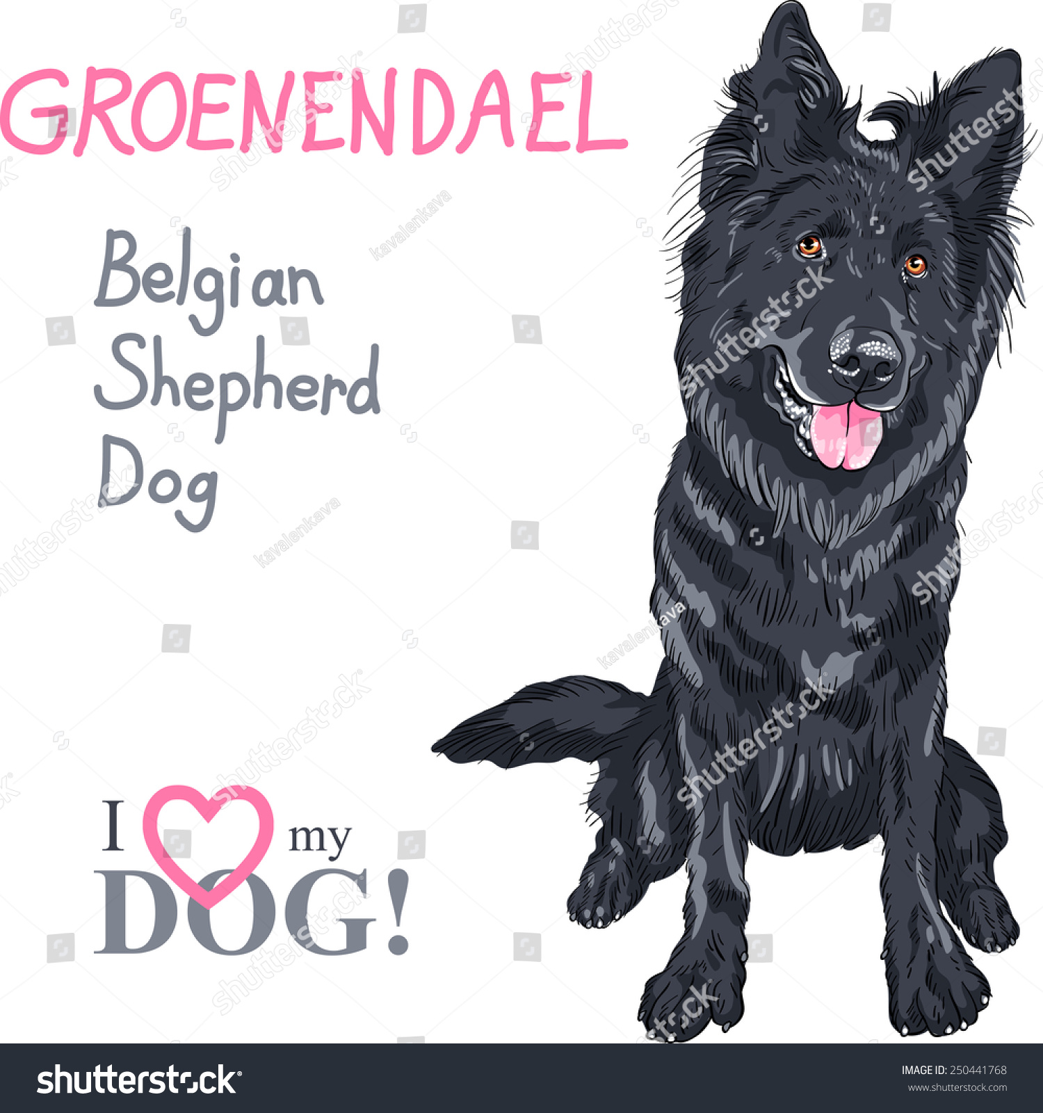 SVG of Vector dog Belgian Shepherd Dog or Groenendael breed smiles with his tongue hanging out svg