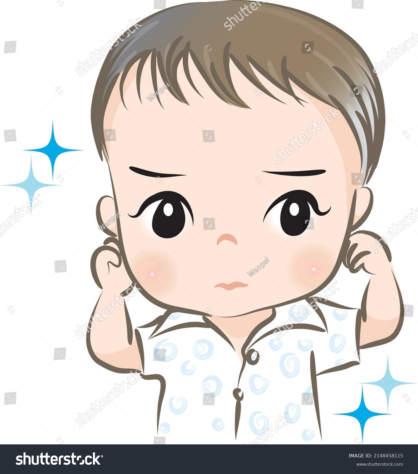 Vector Drawing Cute Cartoon Face Stock Vector (Royalty Free) 2148458115