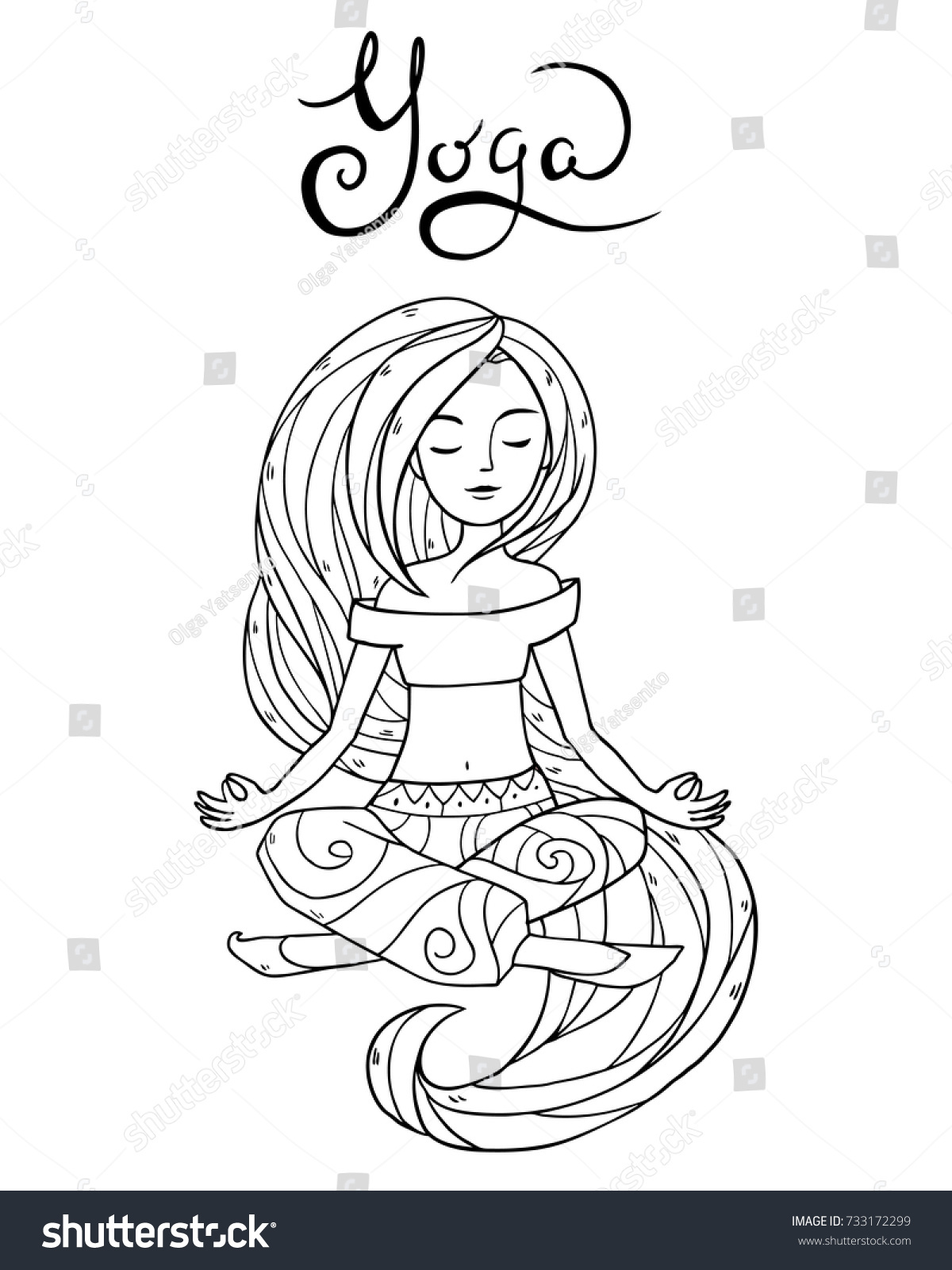 Vector Drawing Illustration Young Woman Lotus Stock Vector