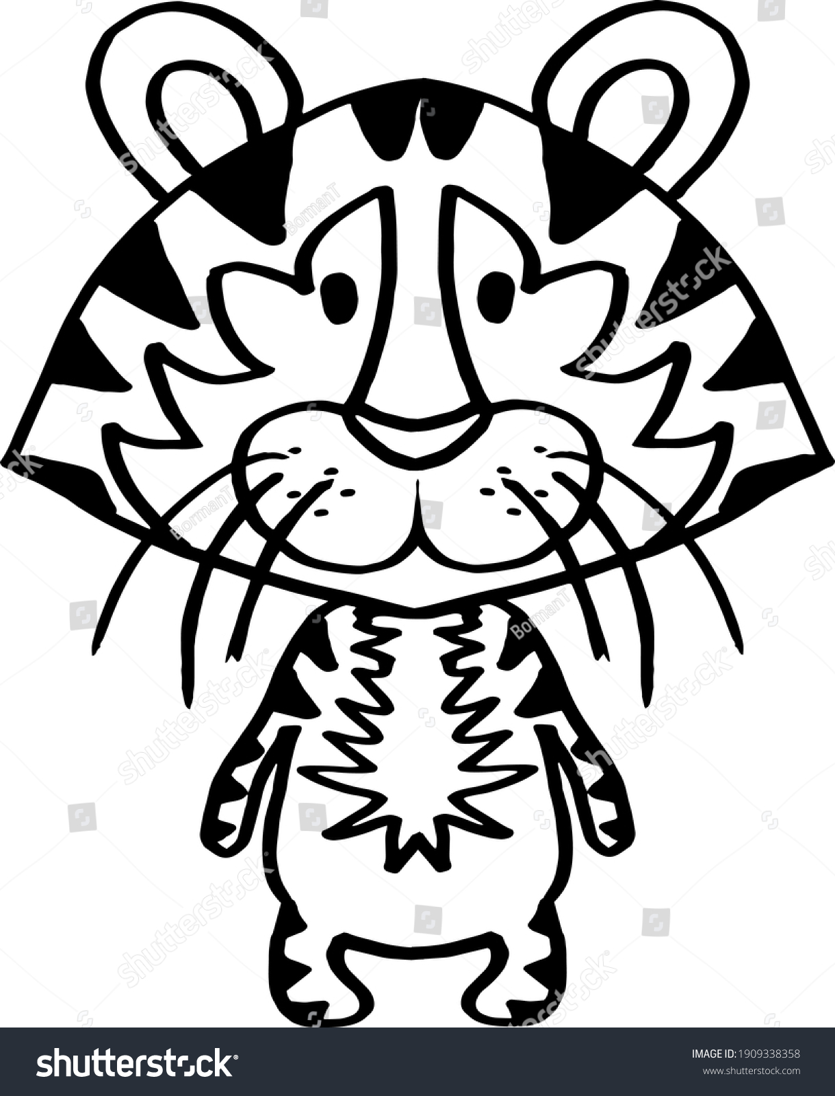 Vector Drawing Cute Tiger Sketch Stock Vector (Royalty Free) 1909338358