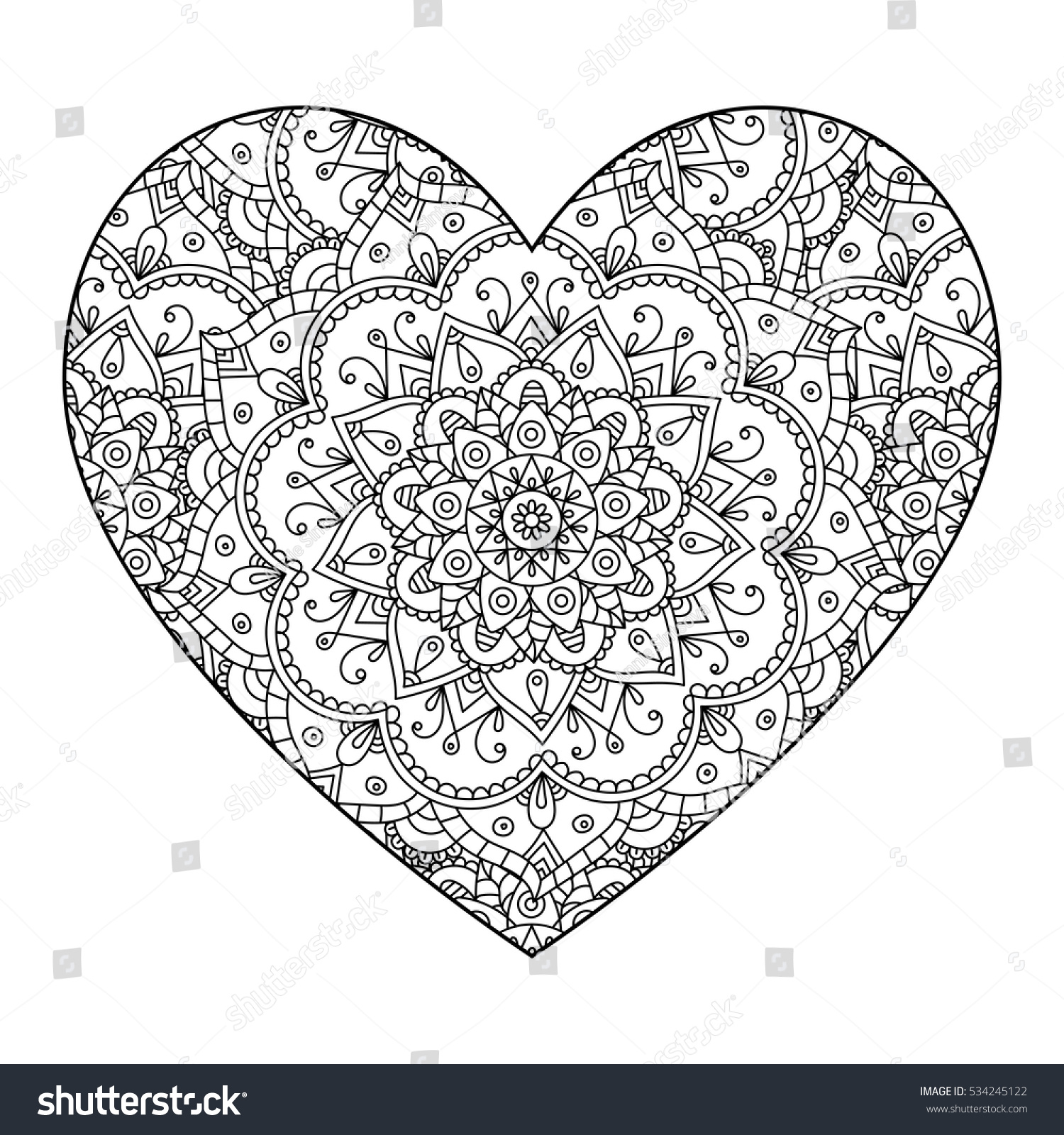 Download Vector Drawing Heart Mandala Pattern Isolated Stock Vector ...