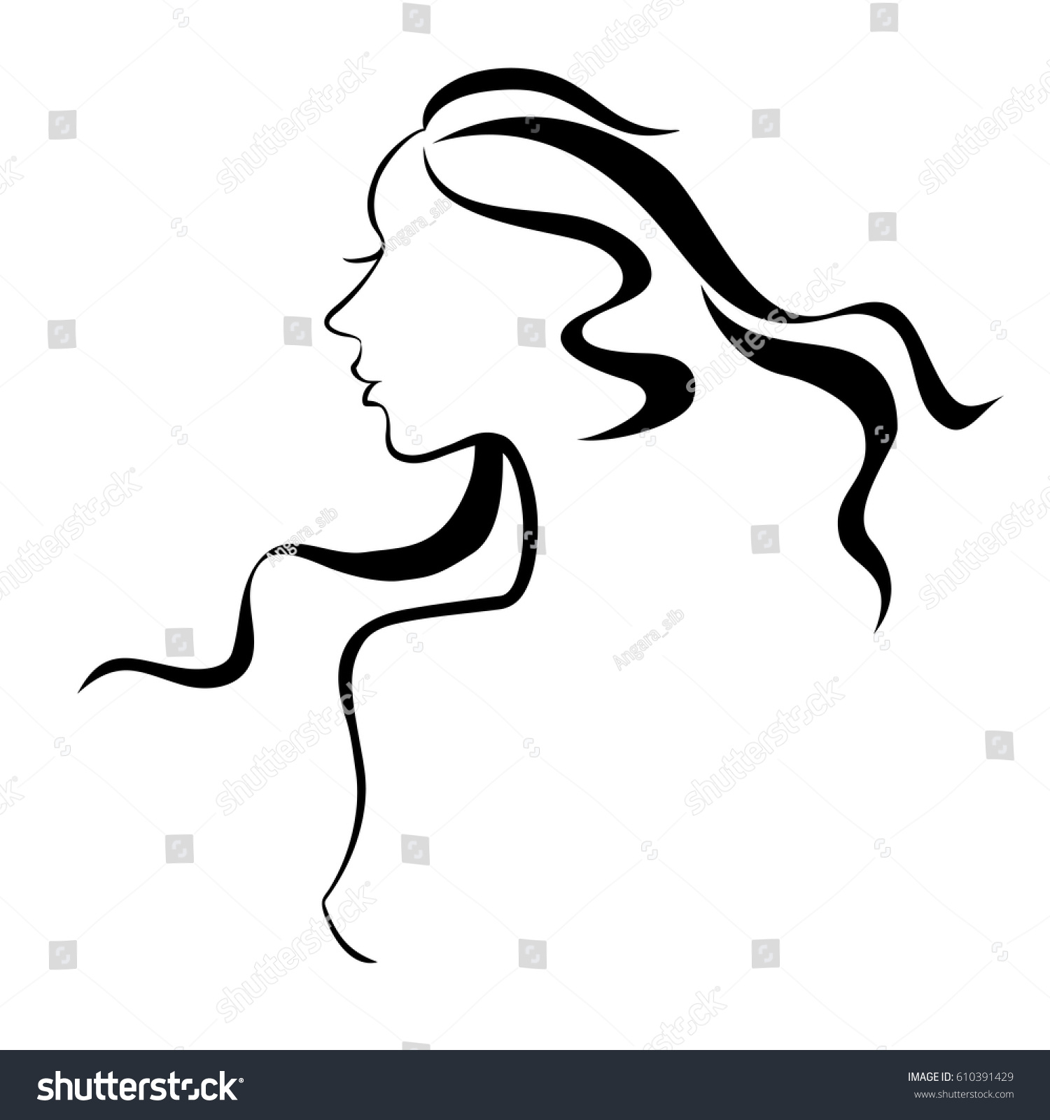 Vector Drawing Naked Girl Face Black