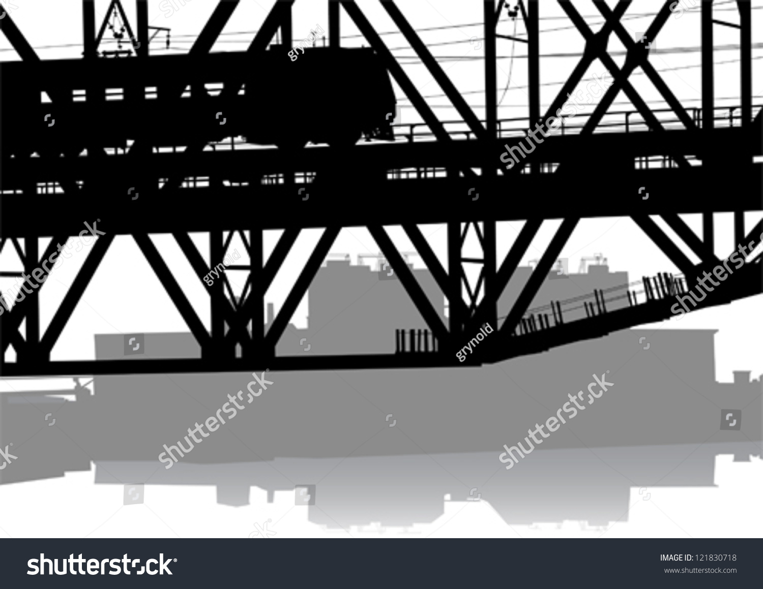 Vector Drawing Railway Bridge Train Stock Vector Royalty Free