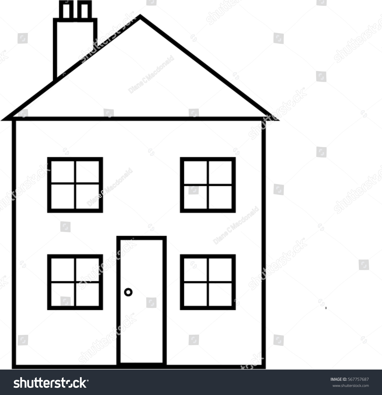 Vector Drawing Two Story House Chimney Stock Vector (Royalty Free ...