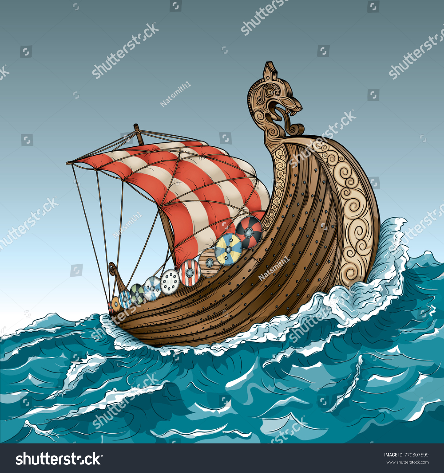 vector drawing viking ship easy edit stock vector royalty free 779807599