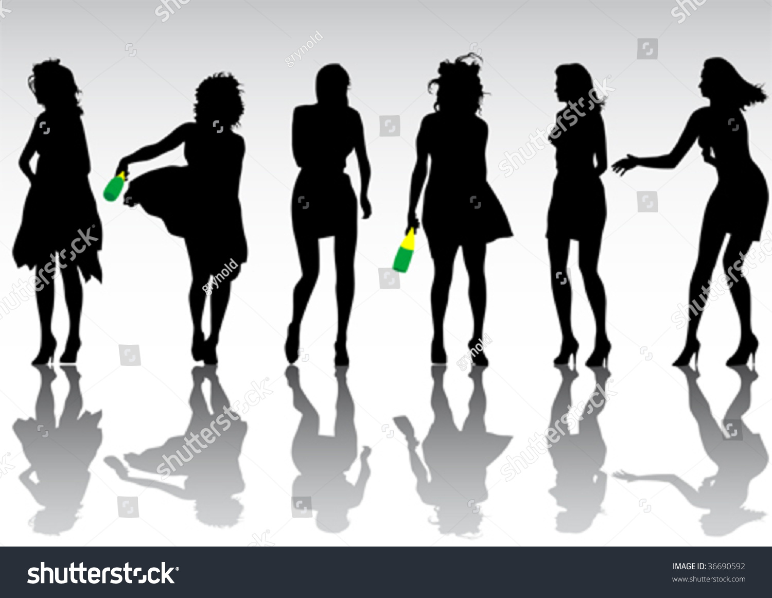 vector drawing of dancing girl silhouette of the crowd on a white background