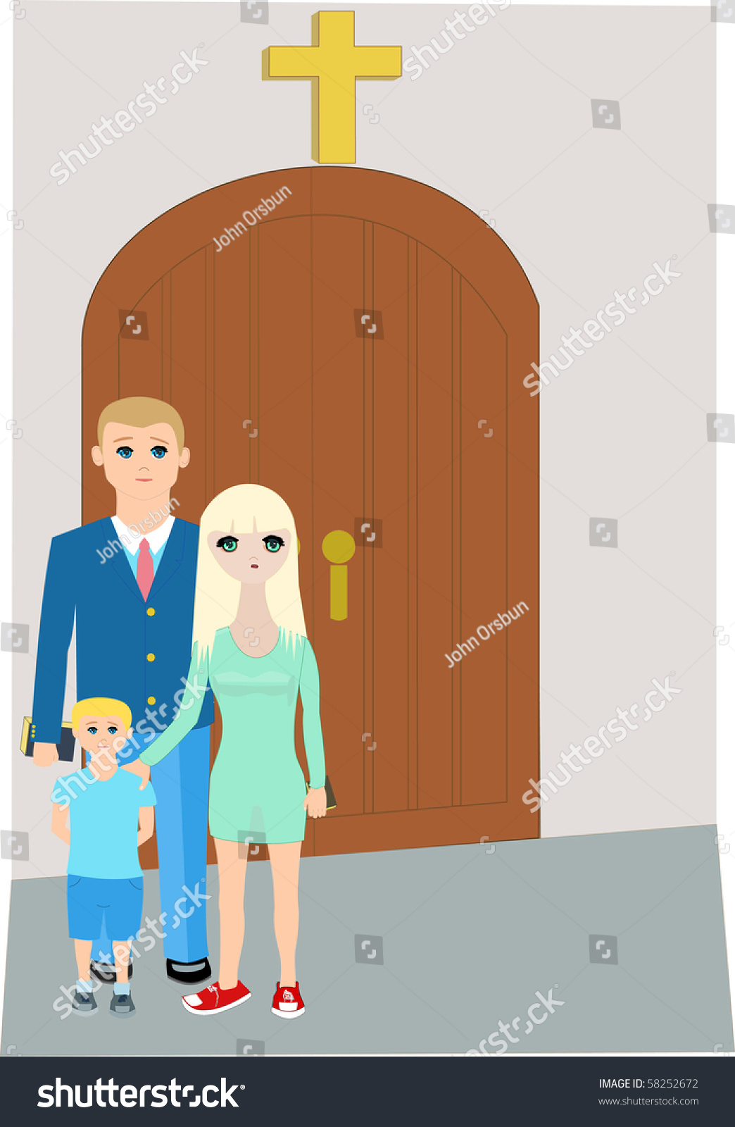 Vector Drawing Modern Christian Family Outside Stock Vector