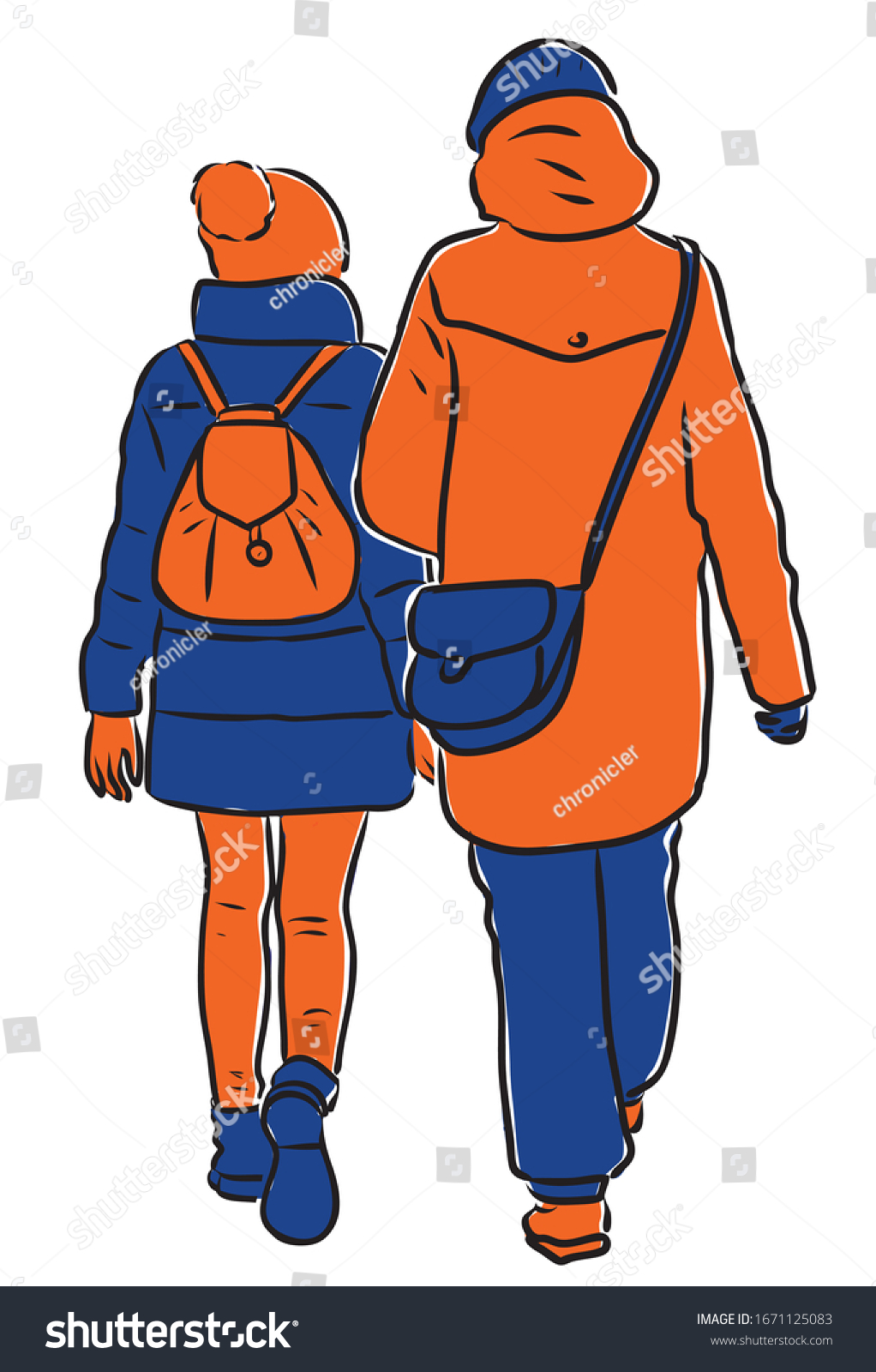 Vector Drawing Mother Her Daughter Walking Stock Vector Royalty Free