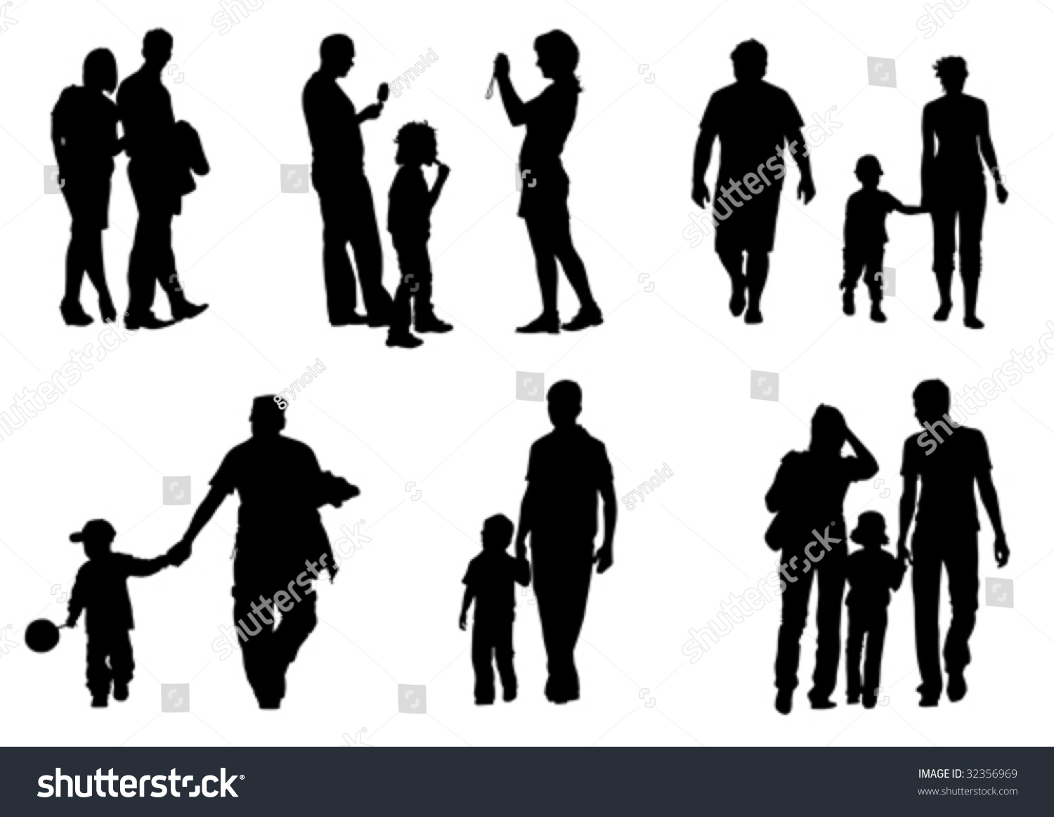 Vector Drawing Of Parents With Young Children To Walk - 32356969 ...