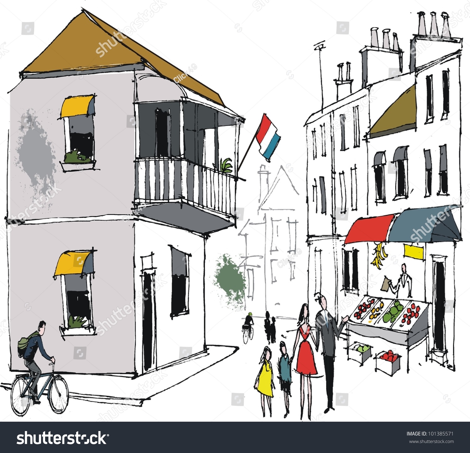 Vector Drawing Street Scene Showing Old Stock Vector 101385571 ...