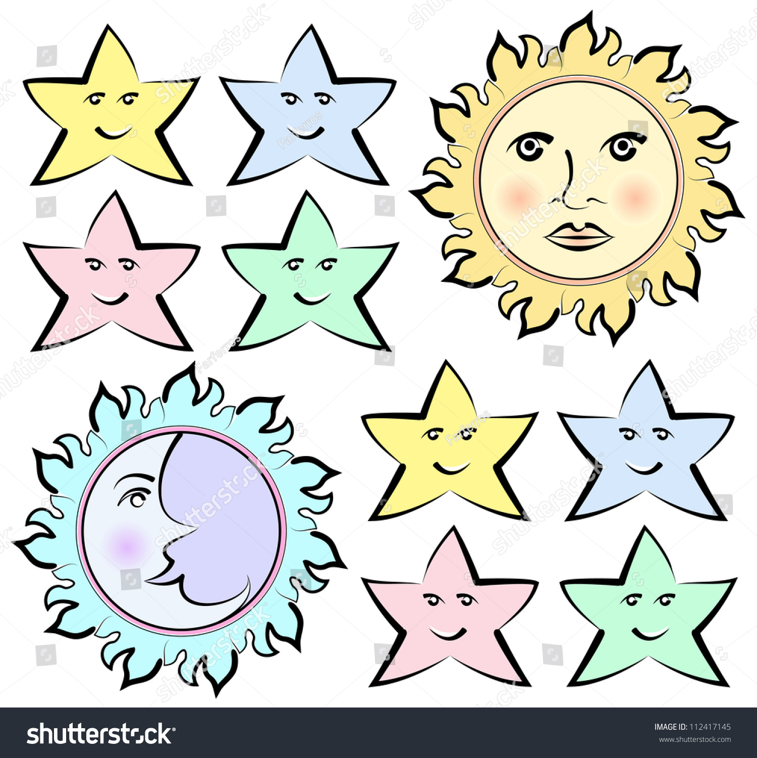 Vector Drawing Color Sun Moon Stars Stock Vector Royalty Free