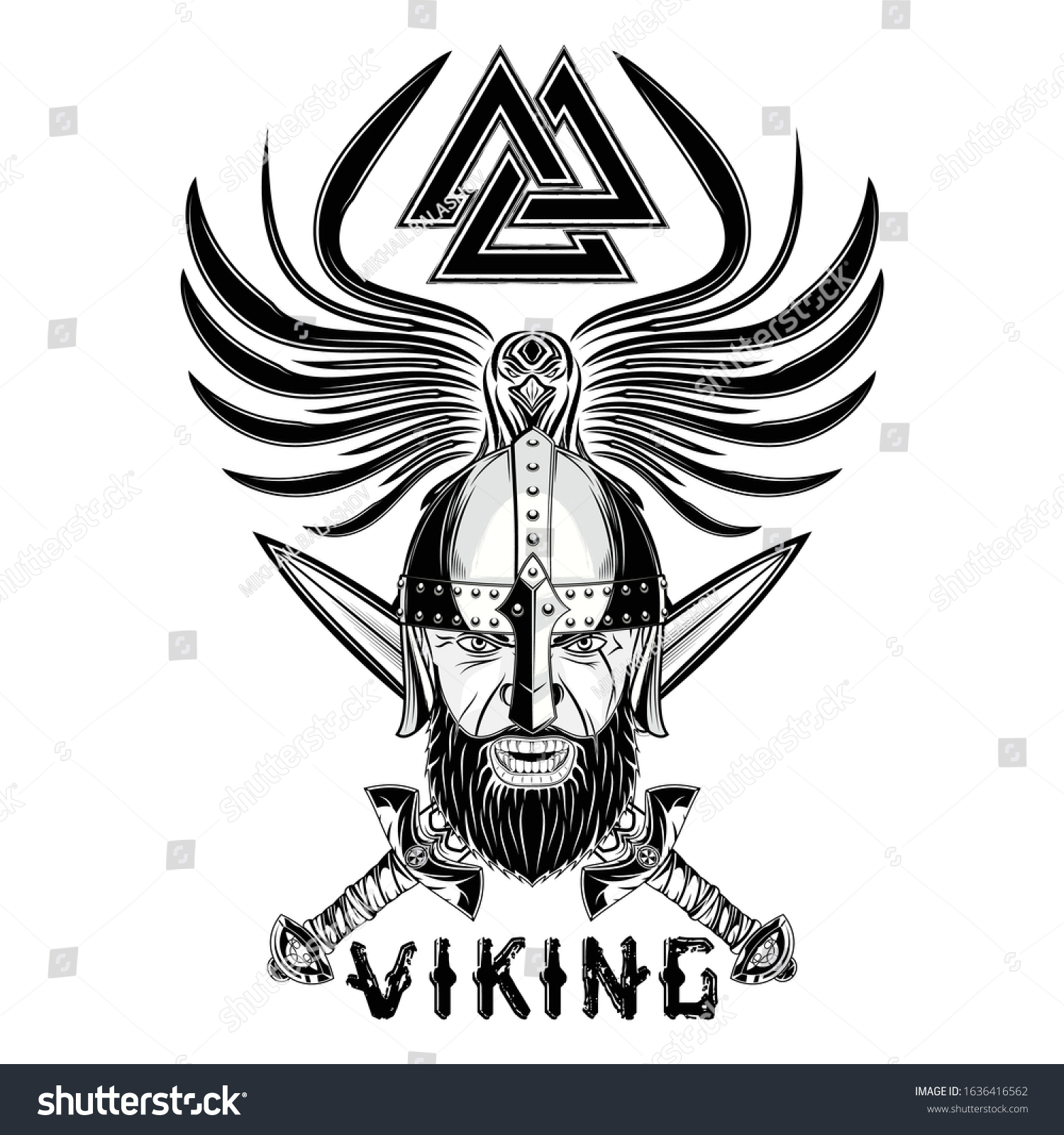 Vector Drawing Head Viking Crossed Swords Stock Vector (royalty Free 