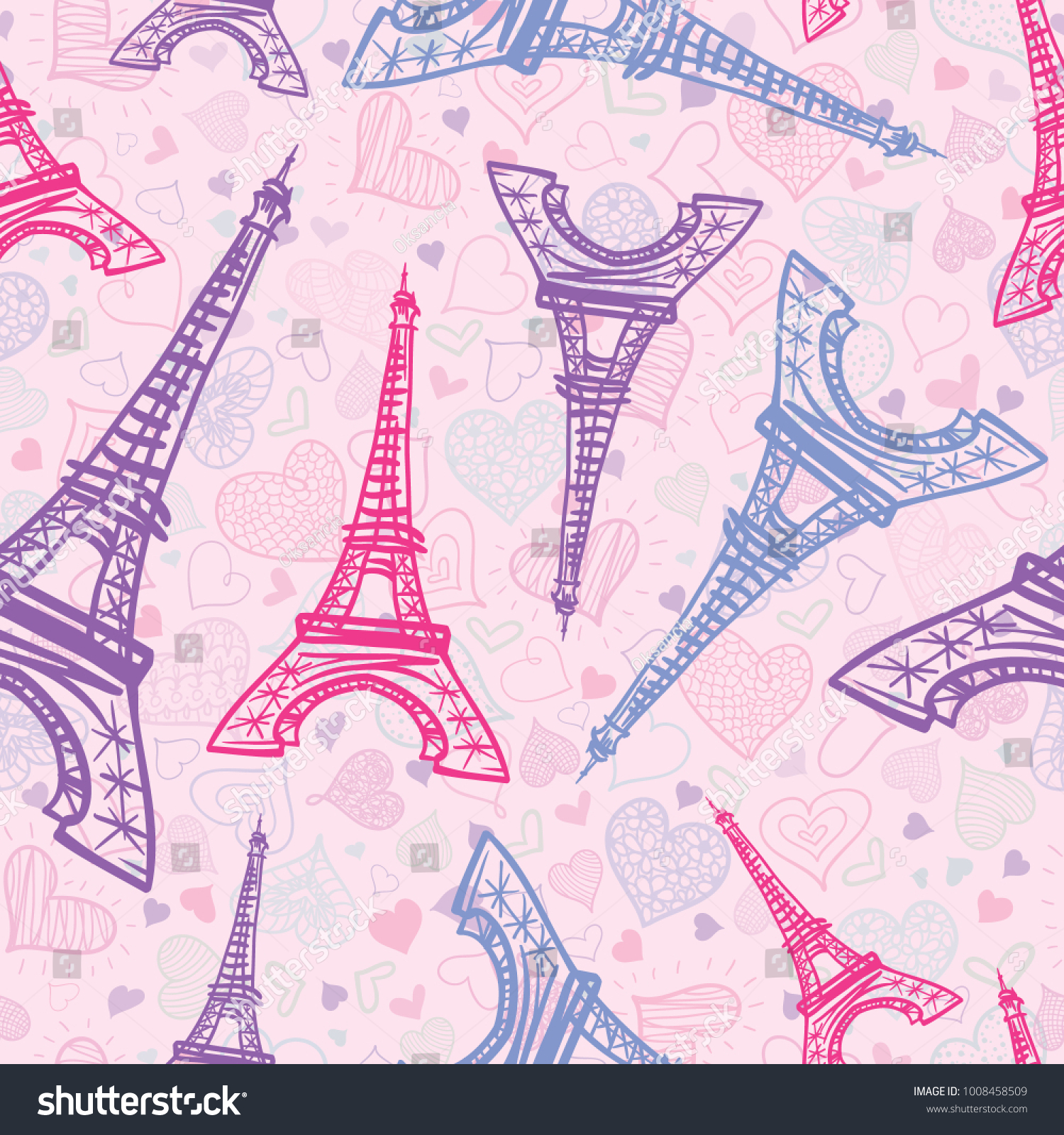 Vector Drawing Pink Eifel Tower Paris Stock Vector Royalty Free 1008458509