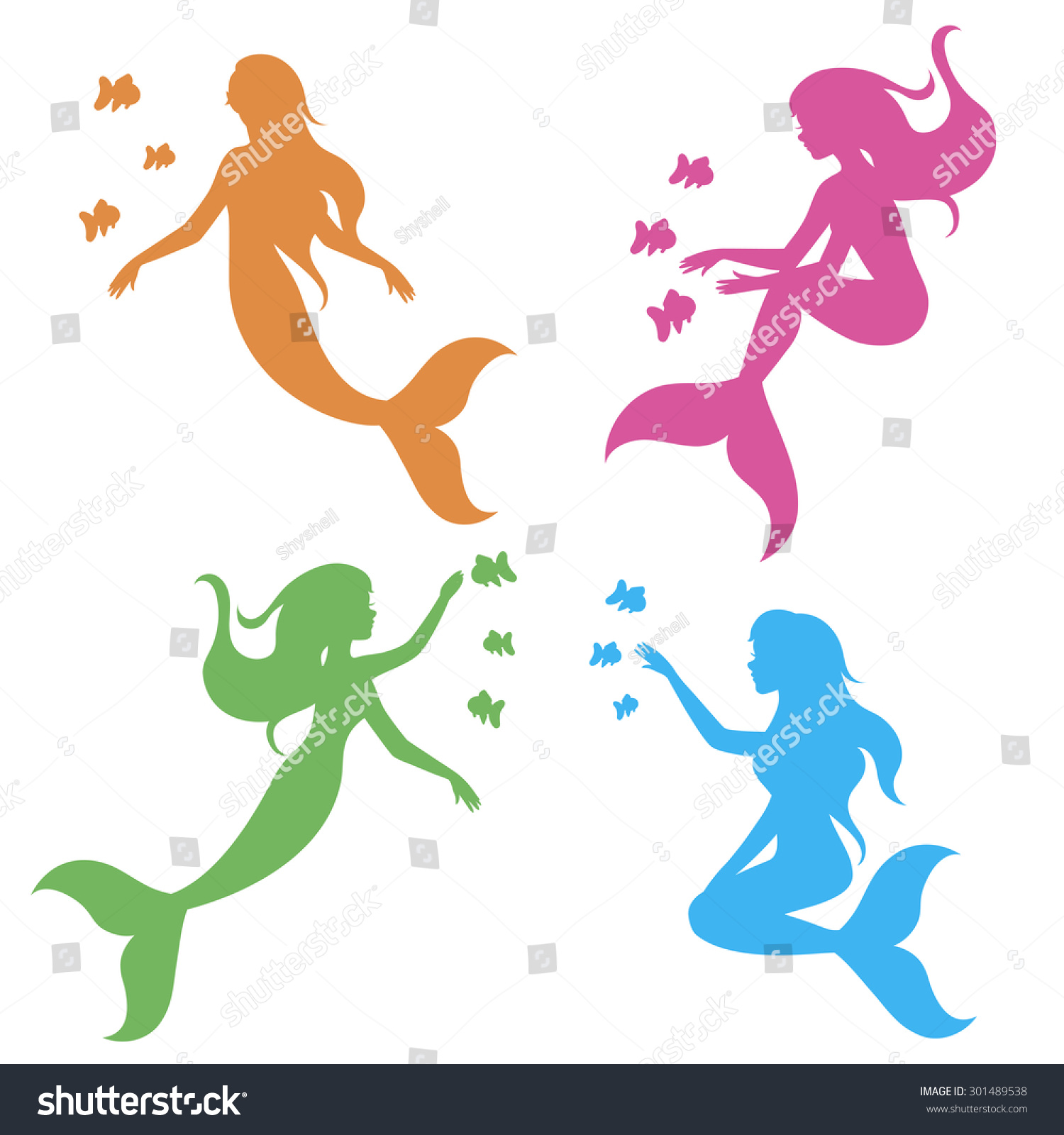 Vector Drawing Stencil Shape Mermaid Stock Vector (Royalty Free) 301489538