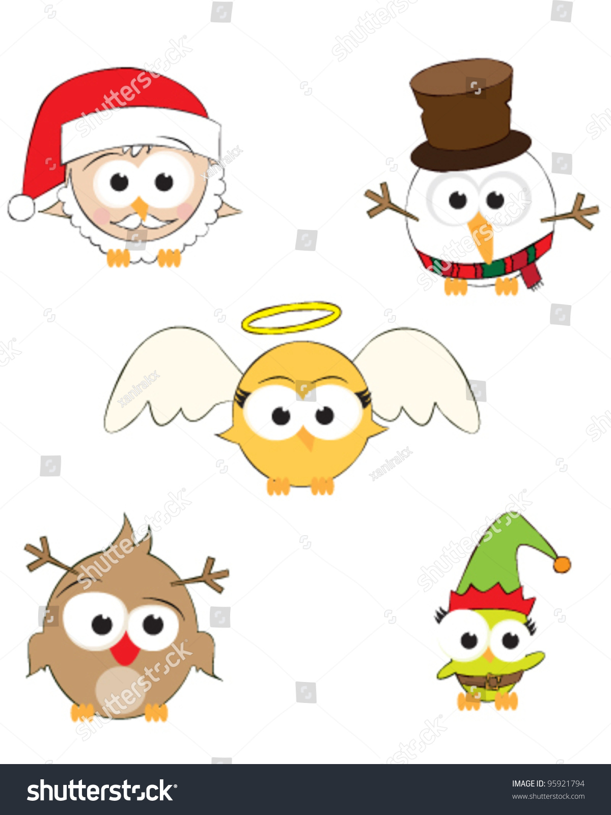 Vector Drawings Cute Little Christmas Birds Stock Vector 95921794 ...