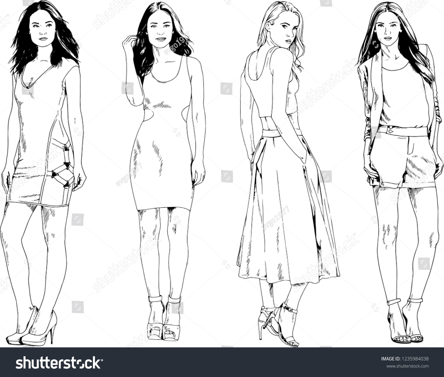 Vector Drawings On Theme Beautiful Slim Stock Vector (Royalty Free ...