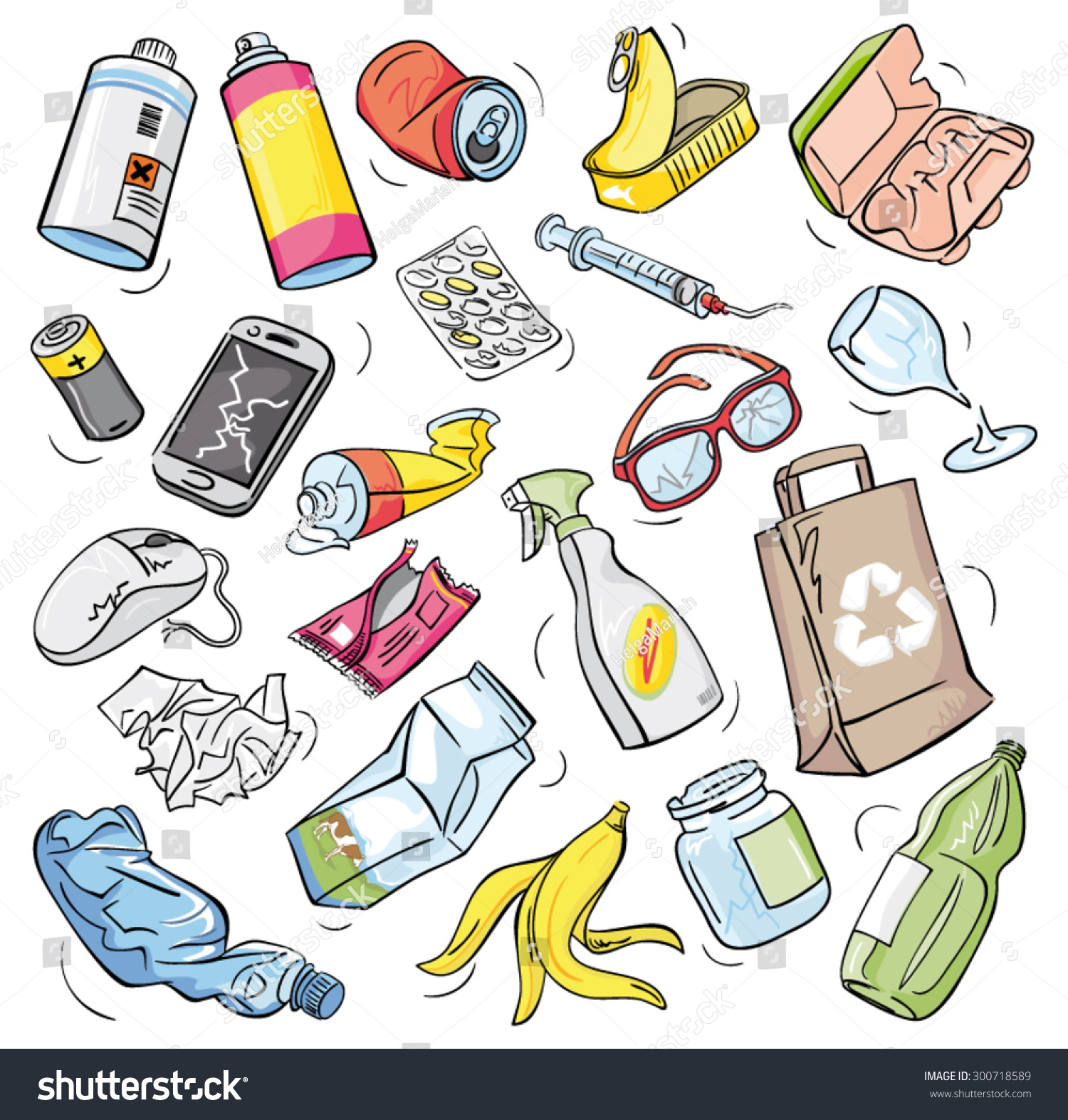 Vector Drawings Set Waste Garbage Recycling Stock Vector 300718589