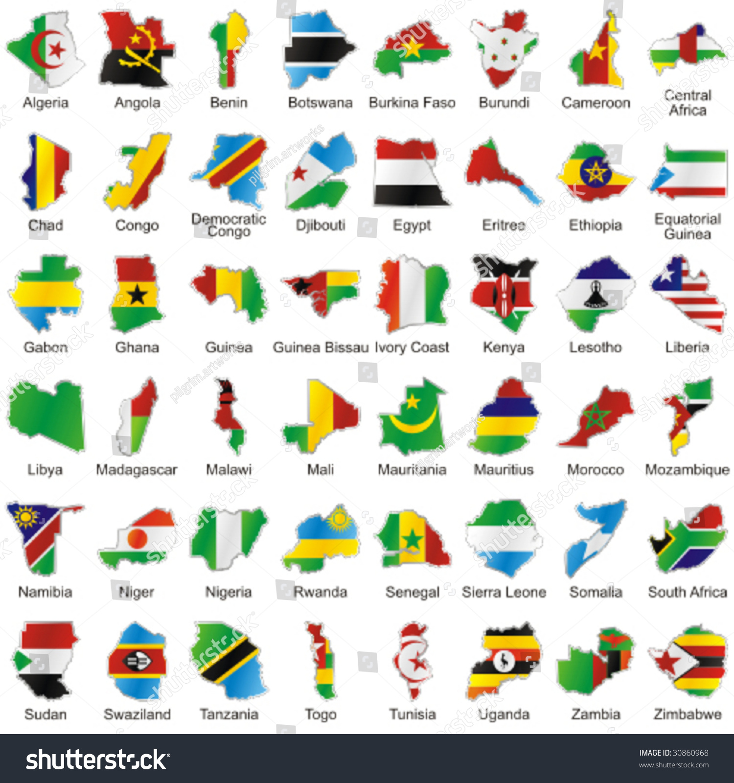 Vector Editable Isolated African Flags In Map Shape With Details ...