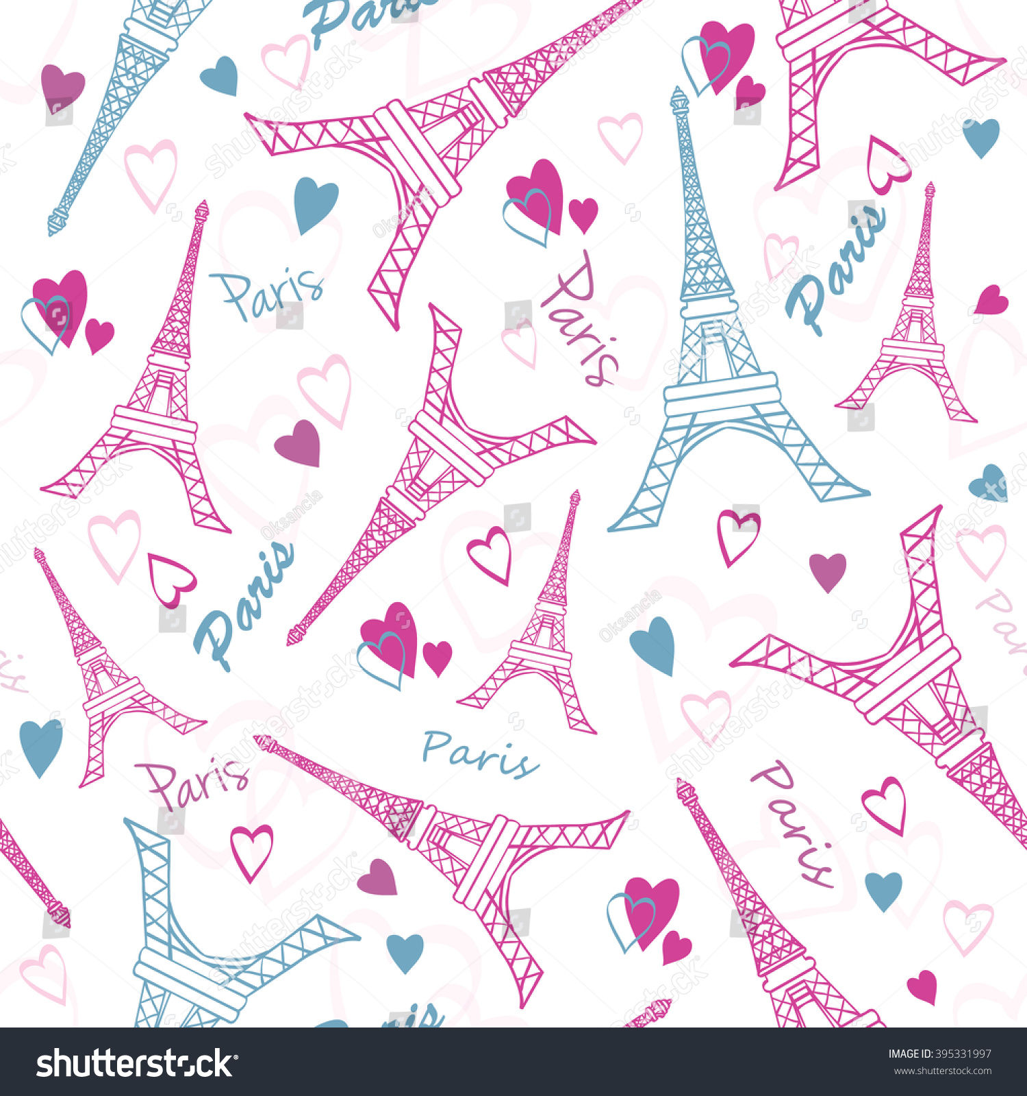 Vector Eiffel Tower Paris Love Pink Stock Vector 395331997