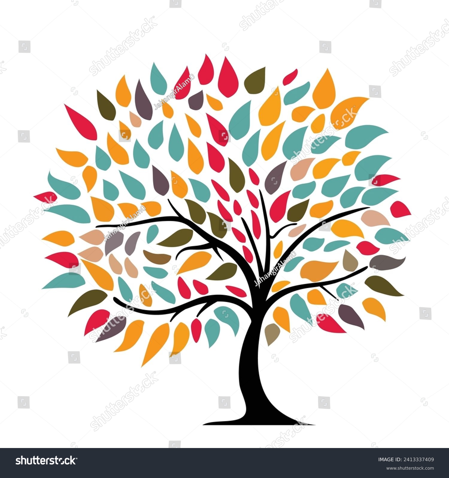 SVG of vector elegant custom colorful tree with vibrant leaves hanging branches illustration svg