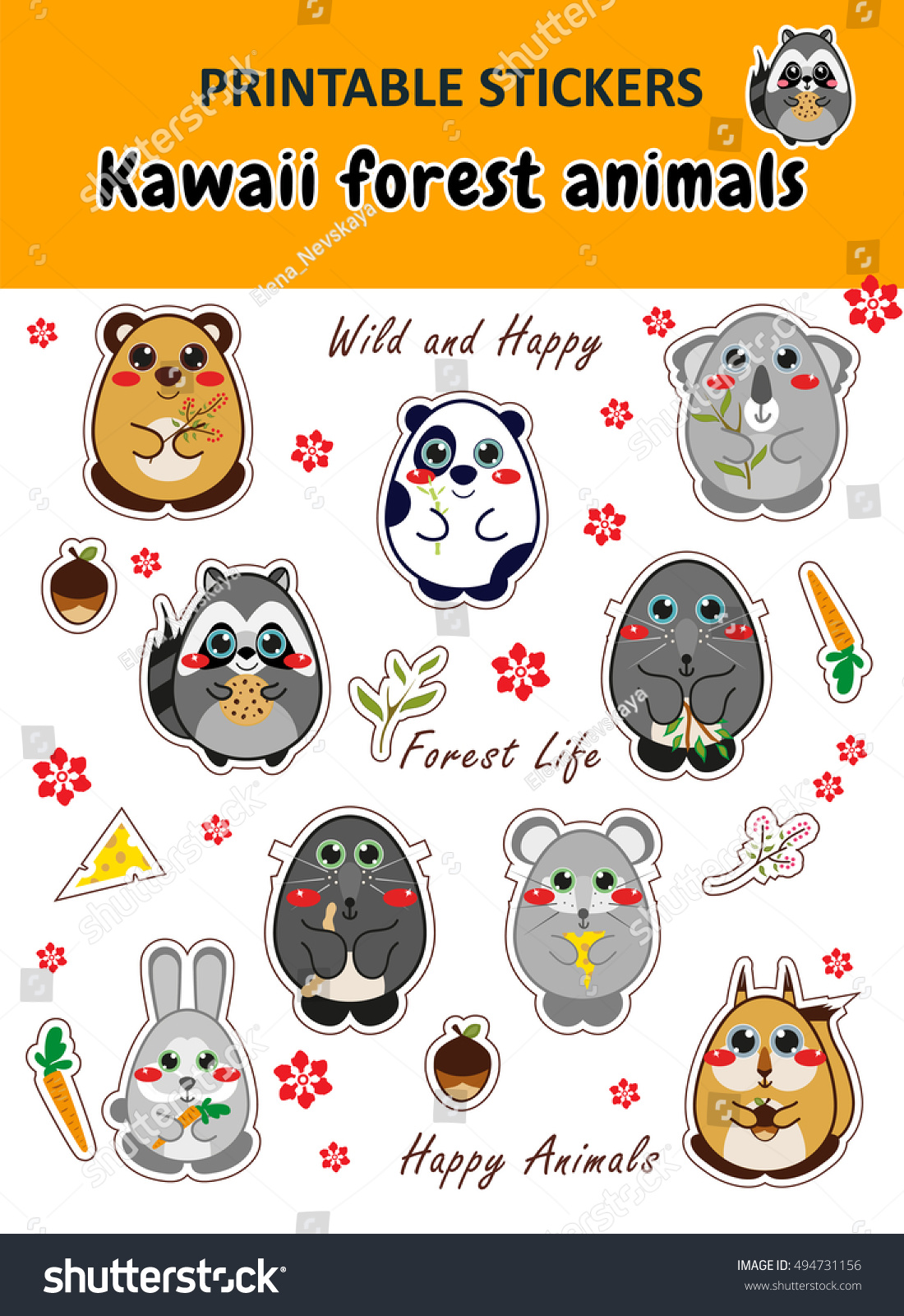 vector elements design kawaii printable stickers stock vector royalty free 494731156 shutterstock