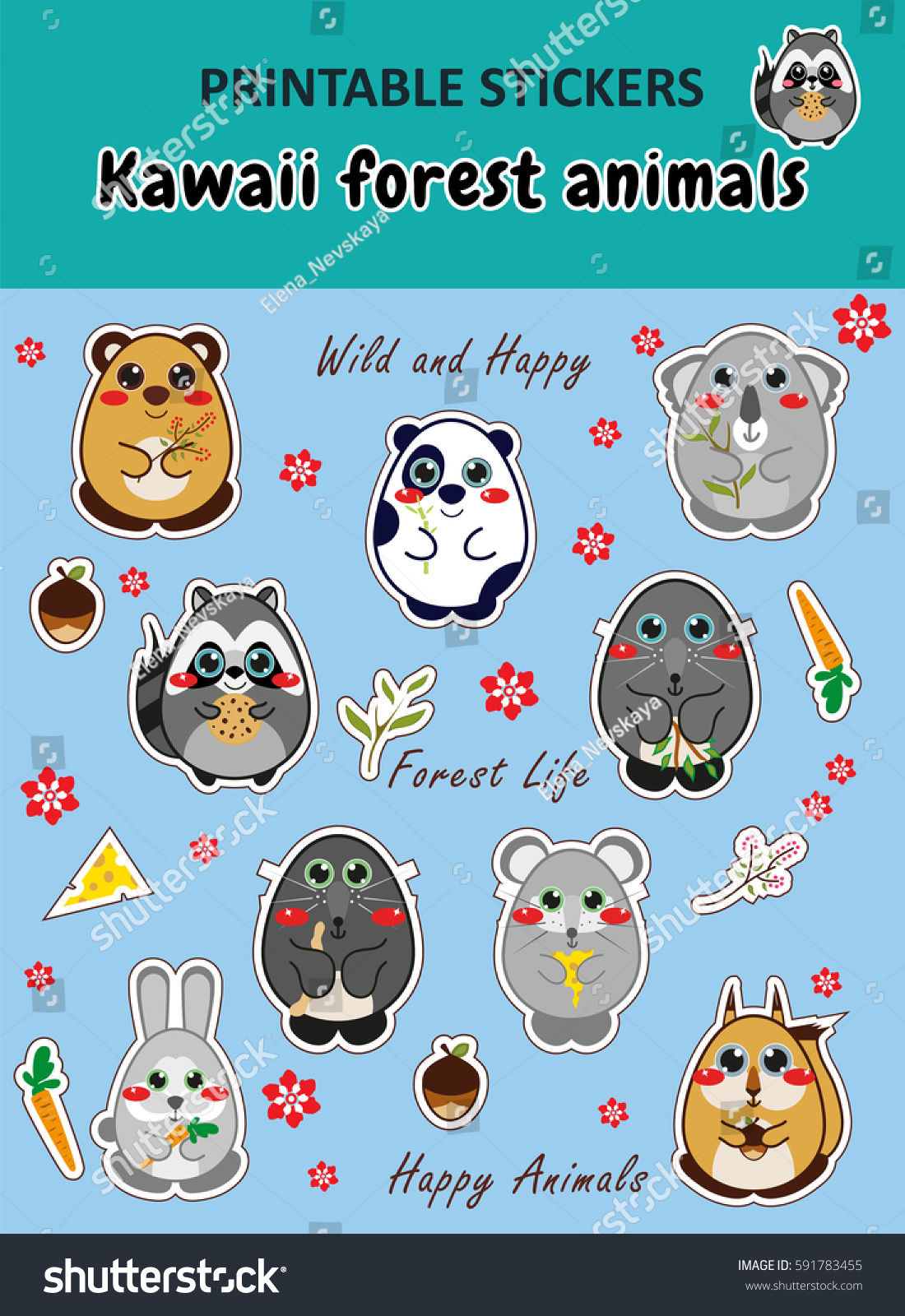 vector elements design kawaii printable stickers stock vector royalty free 591783455 shutterstock