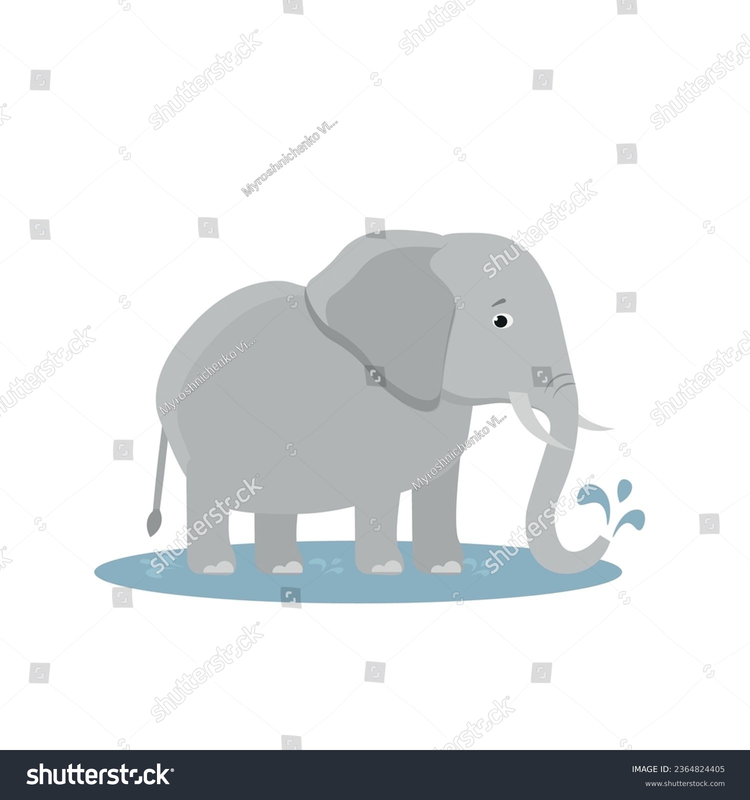SVG of Vector elephant. Elephant in water. Vector flat illustration. Suitable for animation, using in web, apps, books, education projects. No transparency, solid colors only. Svg, lottie without bags. svg