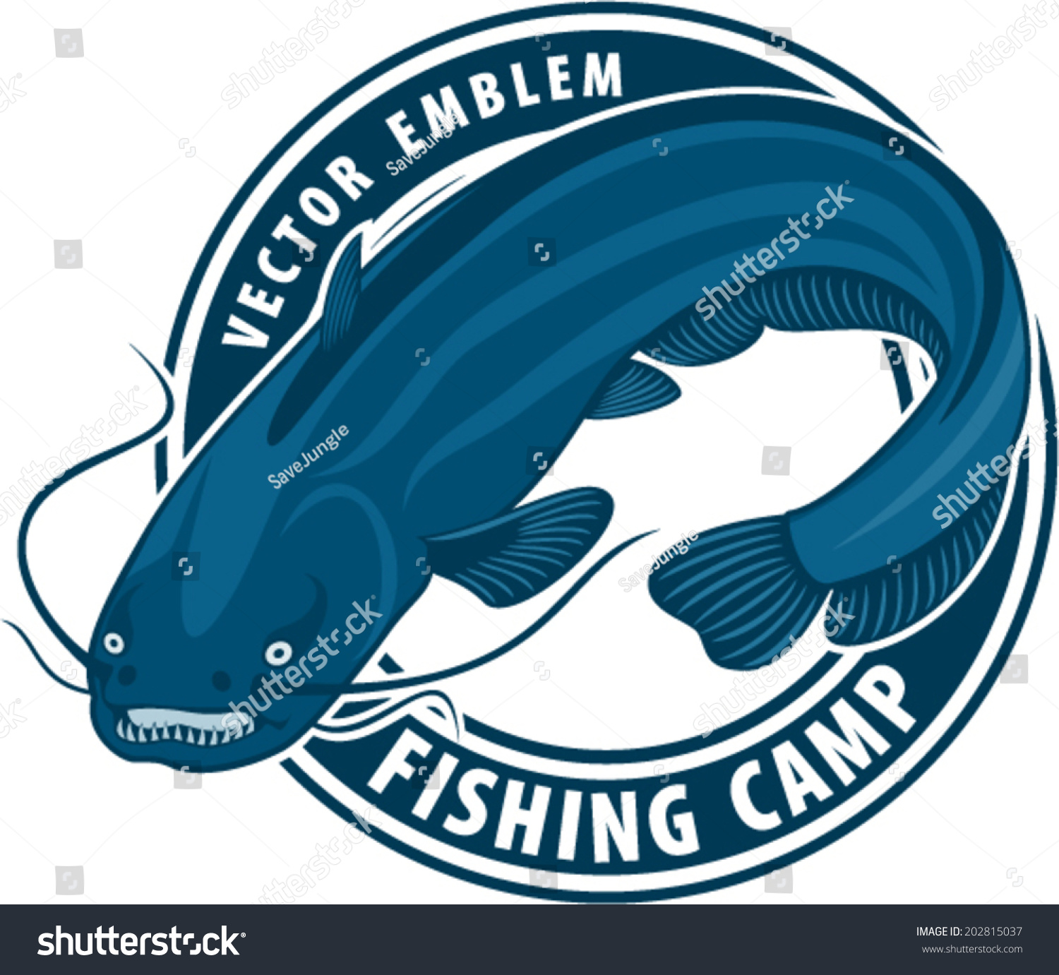 stock vector vector emblem with big river catfish 202815037