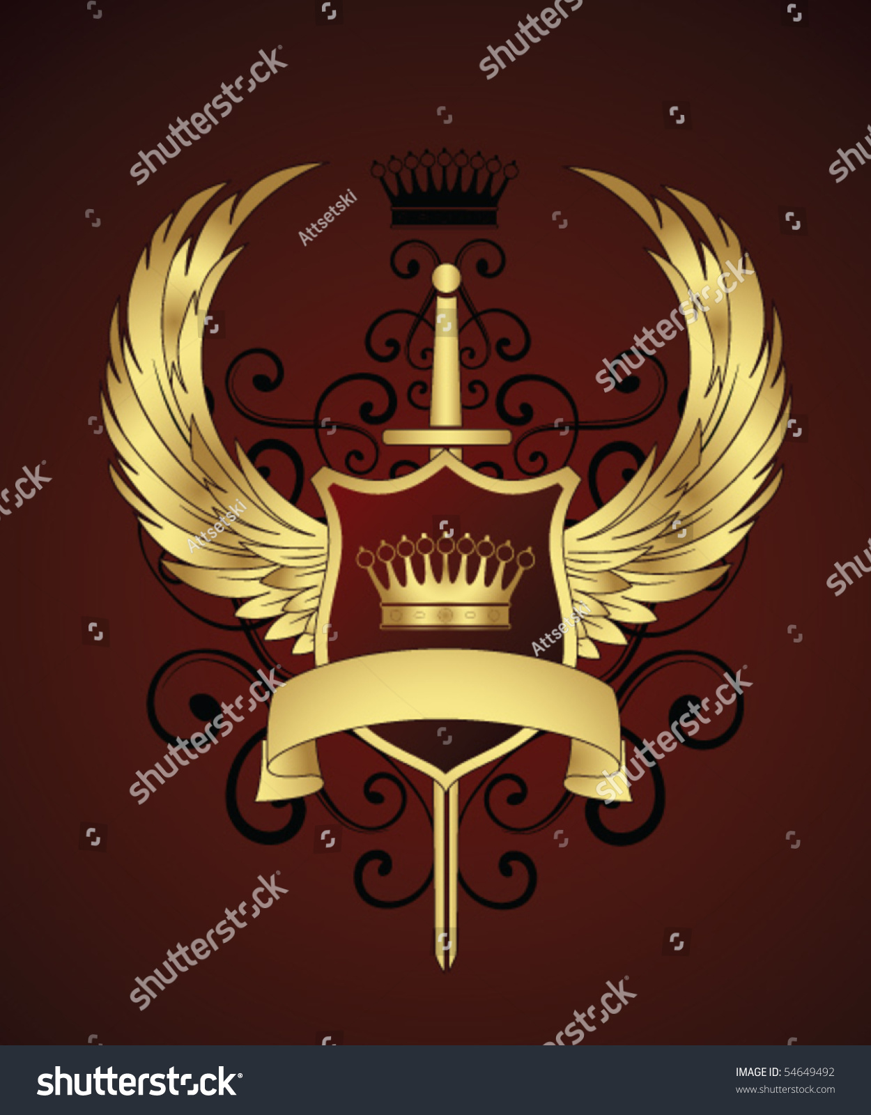 Vector Emblem Sword Shield Stock Vector 54649492 - Shutterstock