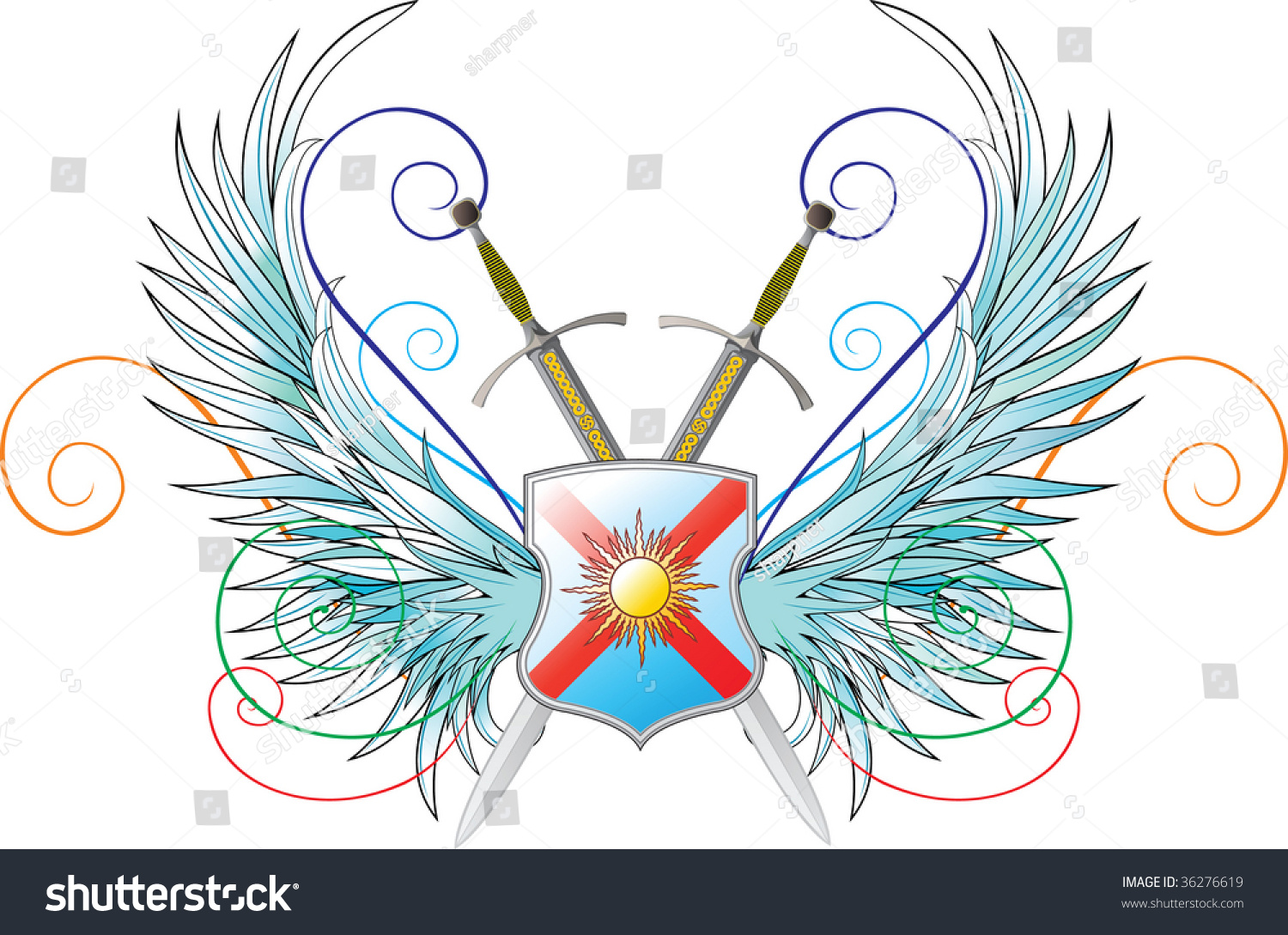 Vector Emblems. Wings, Shield And Crossed Swords - 36276619 : Shutterstock