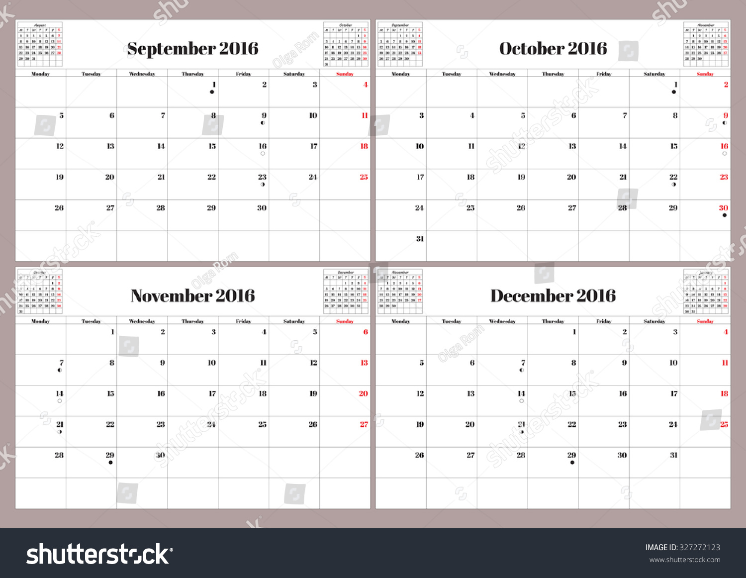 Vector English Calendar 2016 Year September Stock Vector (Royalty Free