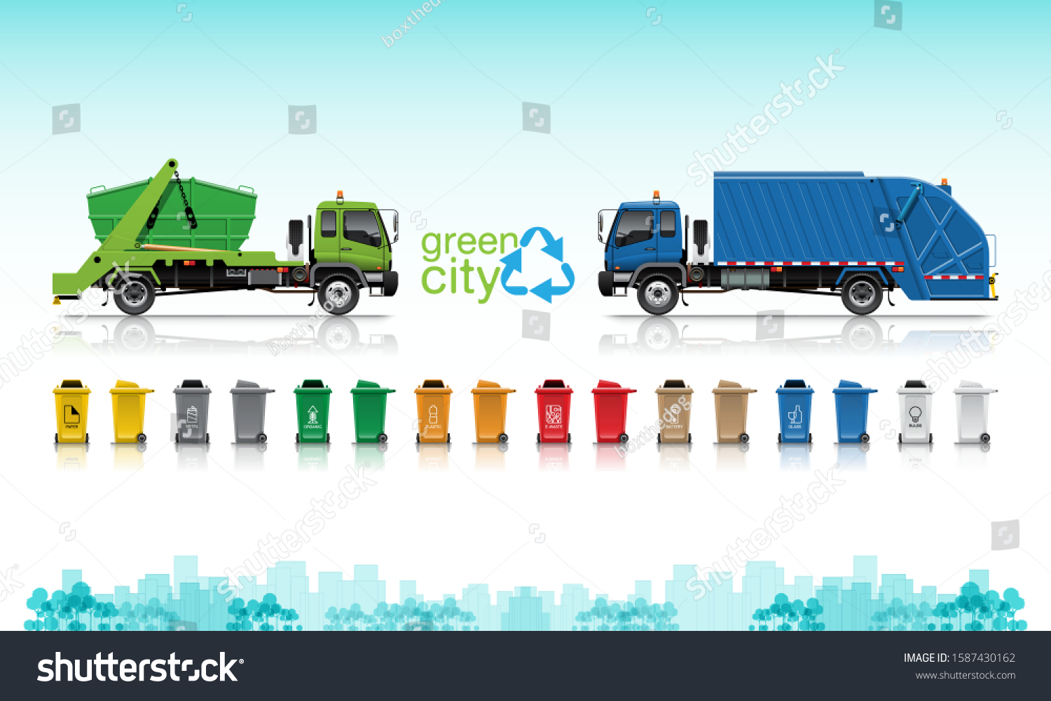 SVG of VECTOR EPS10 - green lugger truck and blue garbage truck with logo design 