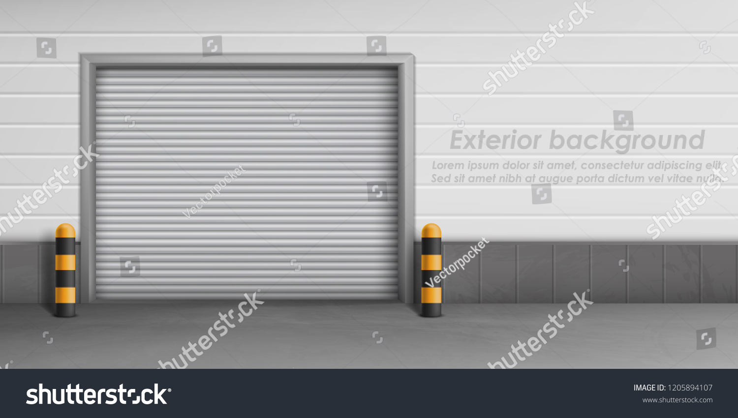 Vector Exterior Background Closed Garage Door Stock Vector