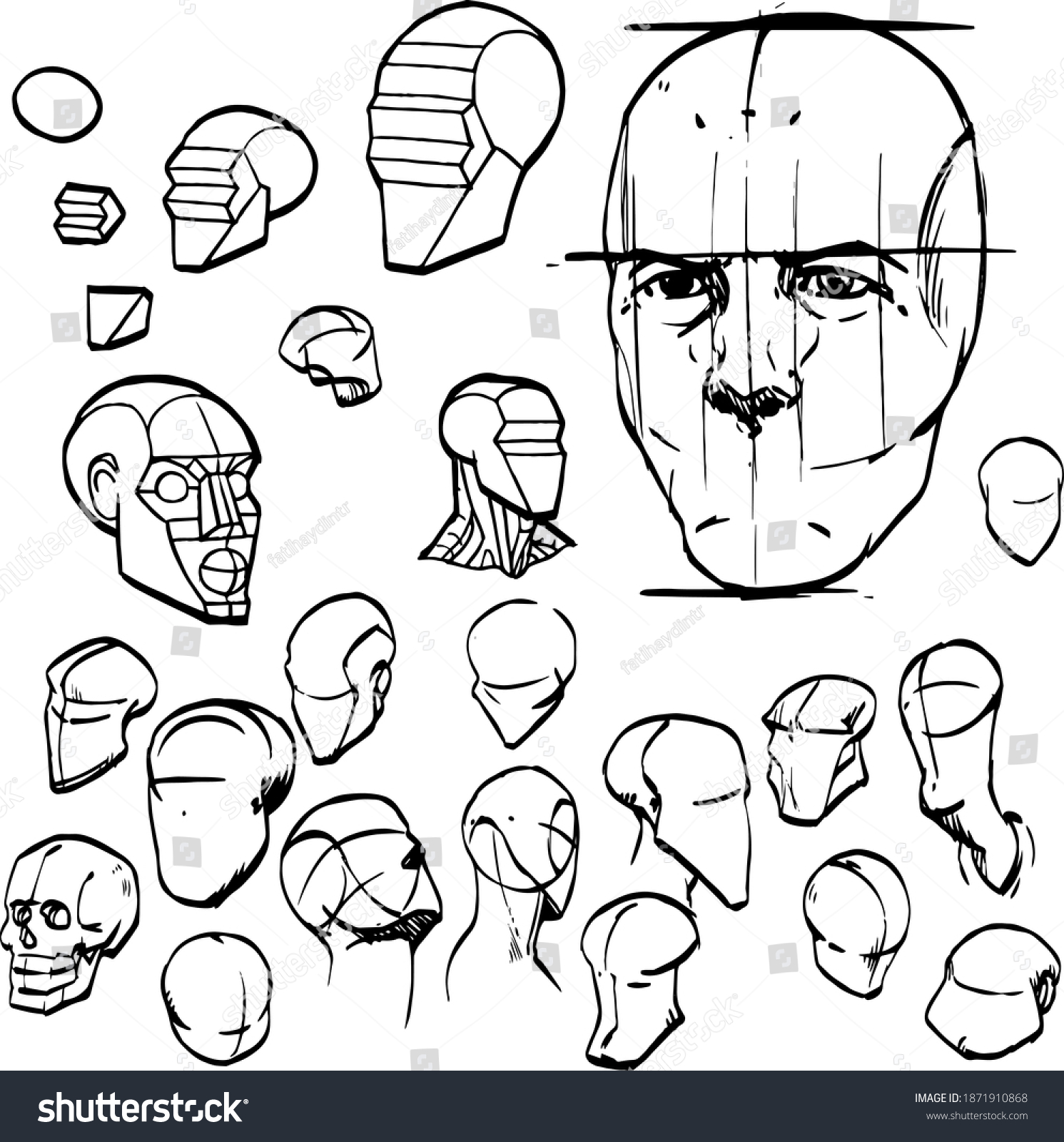 Vector Face Drawing Different Angles Face: เวกเตอร์สต็อก (ปลอดค่า ...