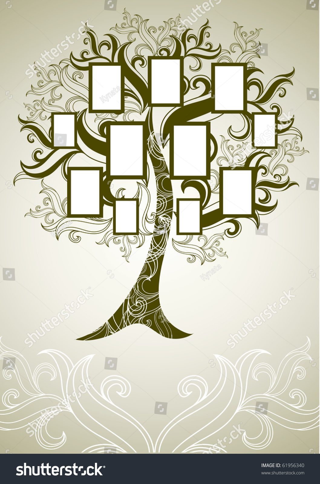 Vector Family Tree Design With Frames And Autumn Leafs. Place For Text ...