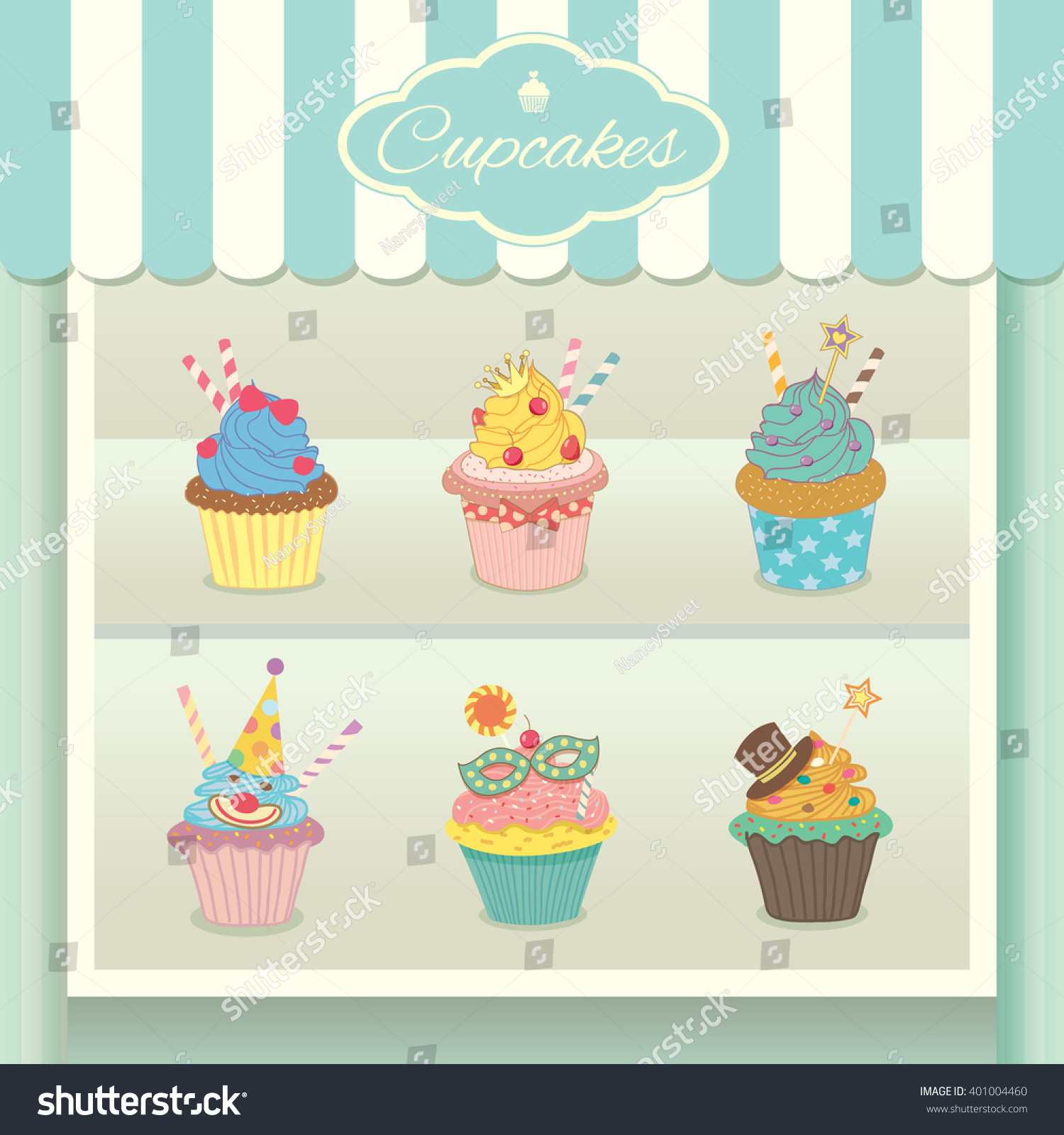 vector fantasy cupcake display on showcase stock vector 401004460 vector fantasy cupcake display on showcase stock vector 401004460