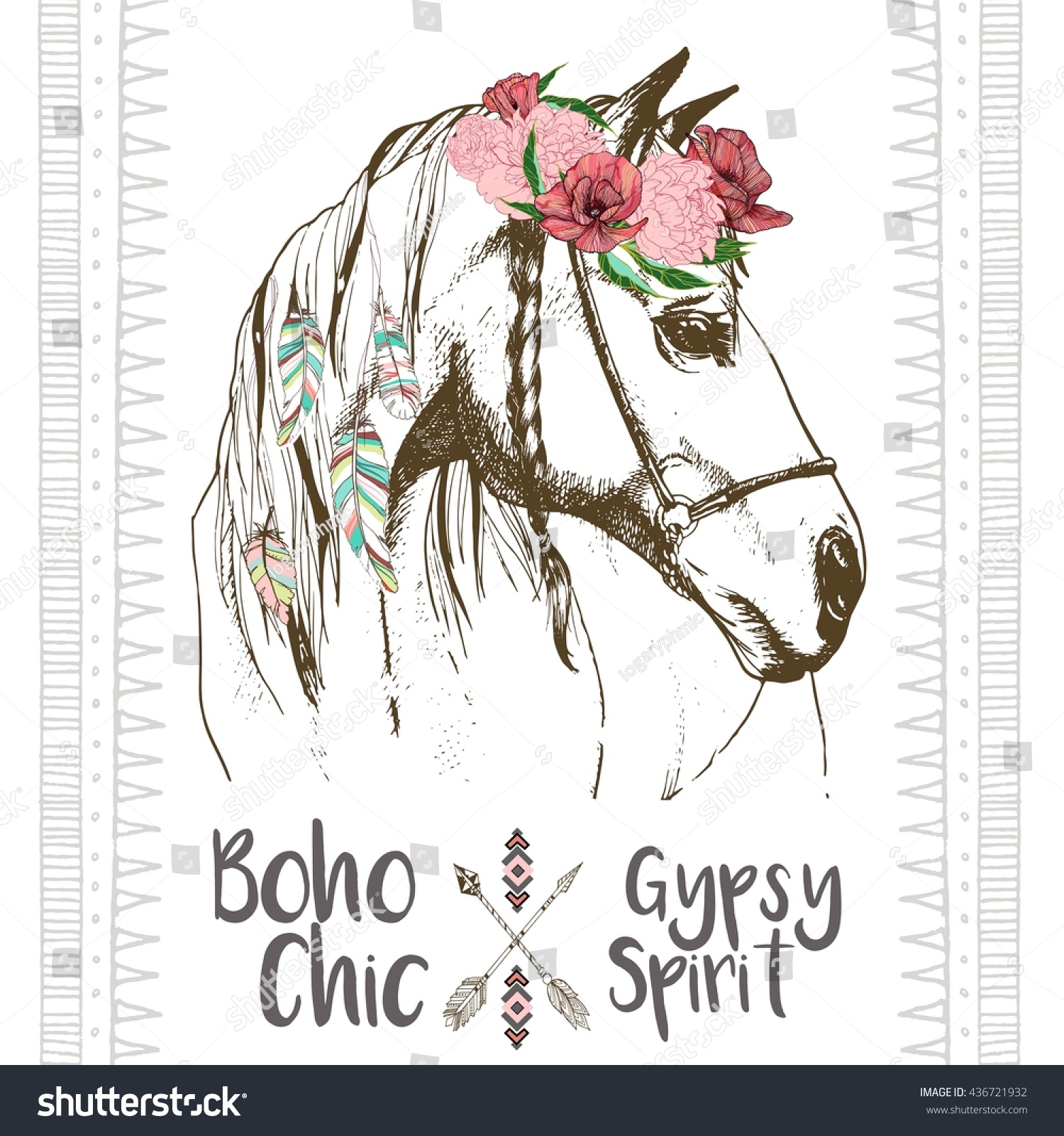 Vector Fashion Boho Chick Style Horse Stock Vector 436721932 - Shutterstock