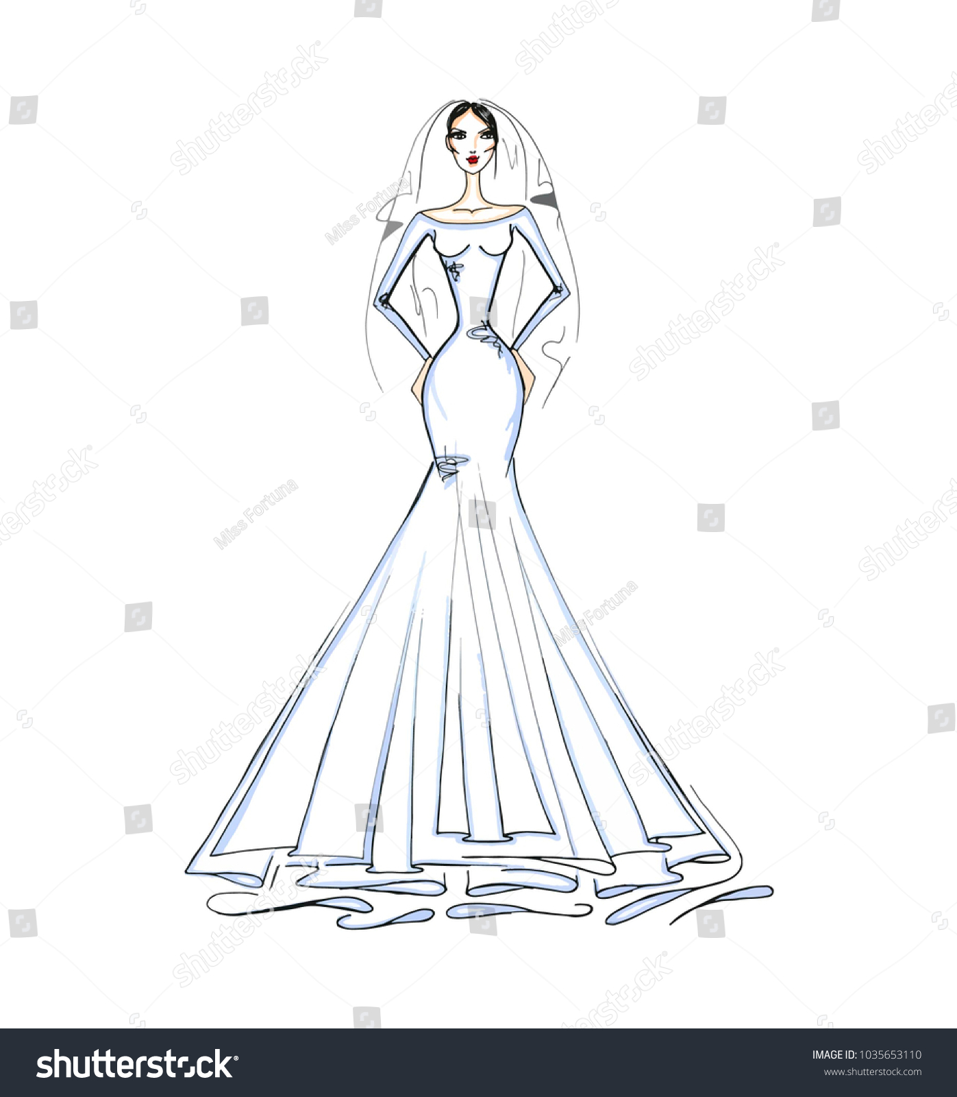 Vector Fashion Illustration Girl Wedding Dress Vector De Stock Libre De Regalías 1035653110 3162