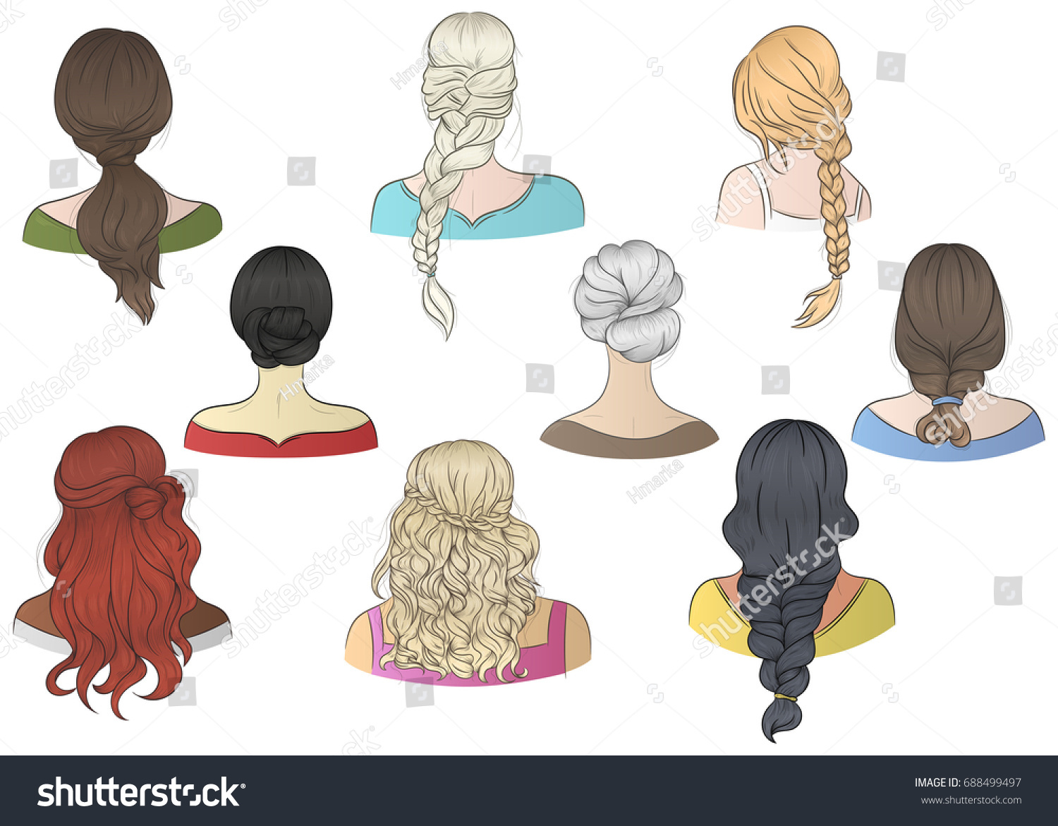 Vector Female Hairstyles Women Different Nationalities Stock