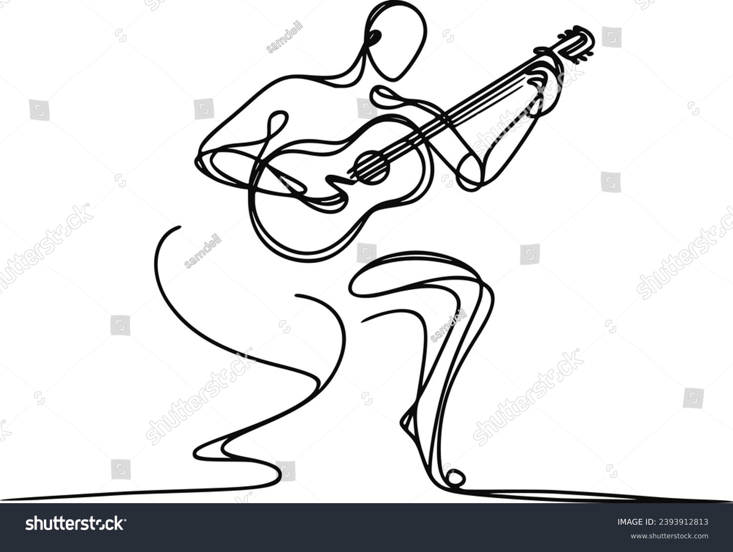 black line art guitarist playing guitar clip art preview