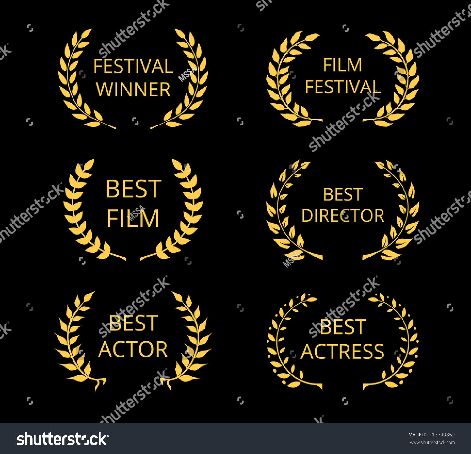 Vector Film Awards, Gold Award Wreaths On Black Background - 217749859 ...