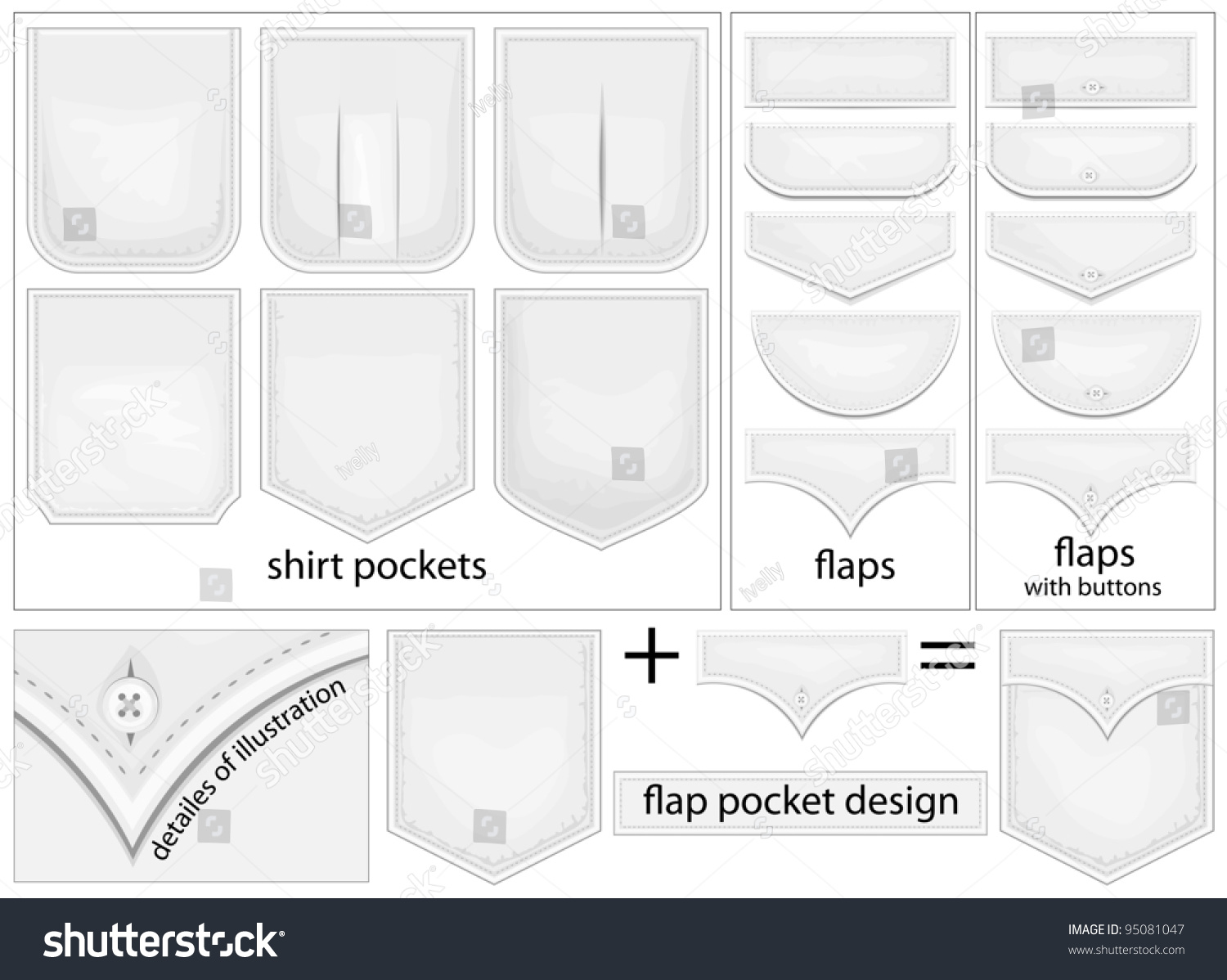 Vector Flap Pockets Design Collection Shirt Stock Vector 95081047 ...